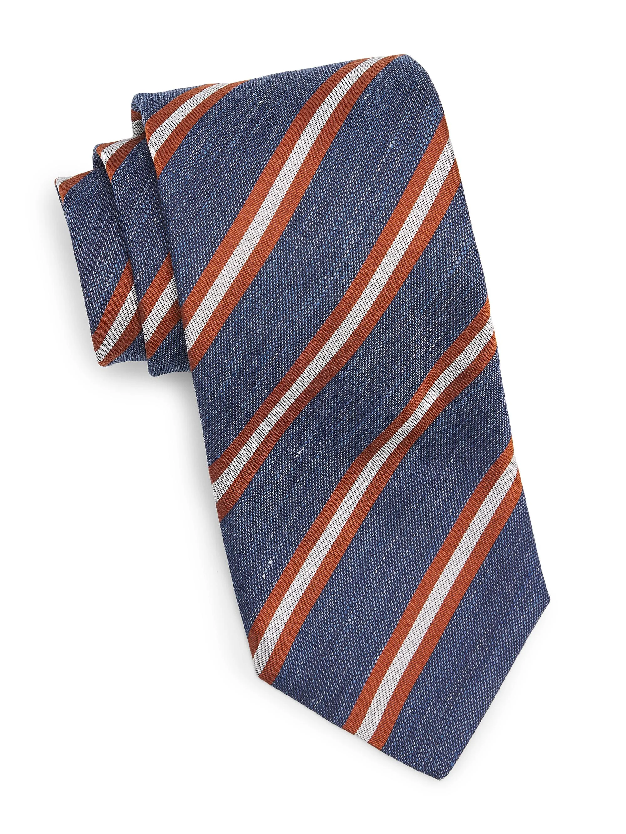 Men's Striped Silk Tie - Navy - 1