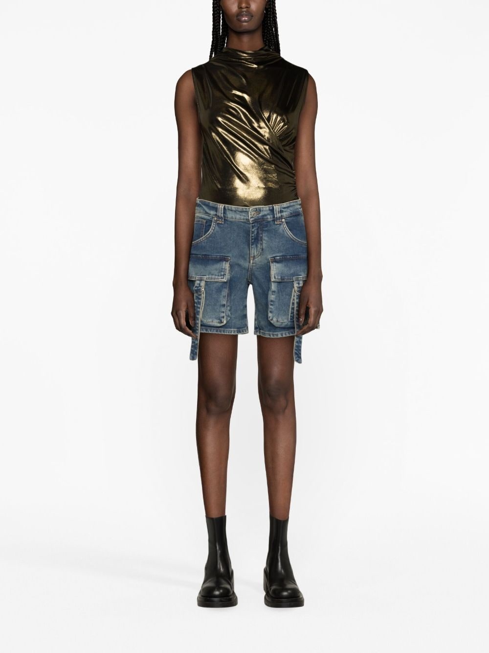 denim cargo shorts - 2