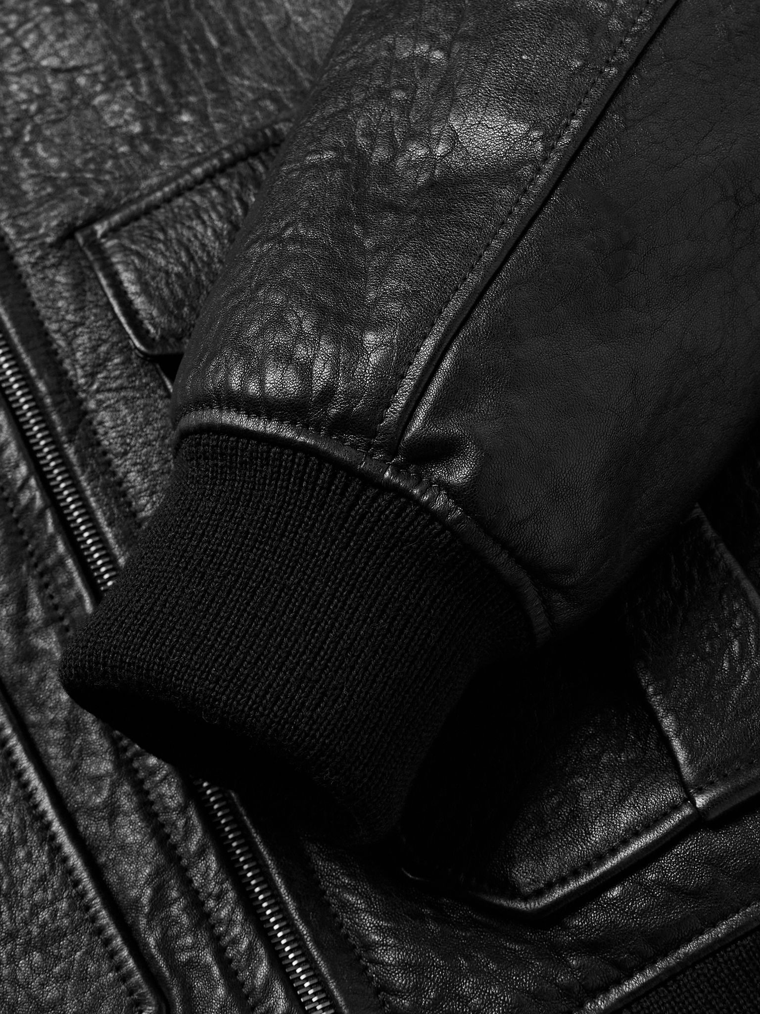 Shearling-Trimmed Full-Grain Leather Jacket Black - 5