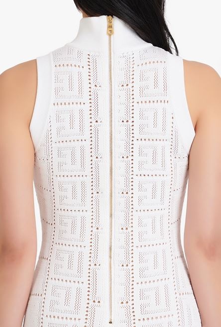 Short white eco-designed knit dress with Balmain monogram - 9