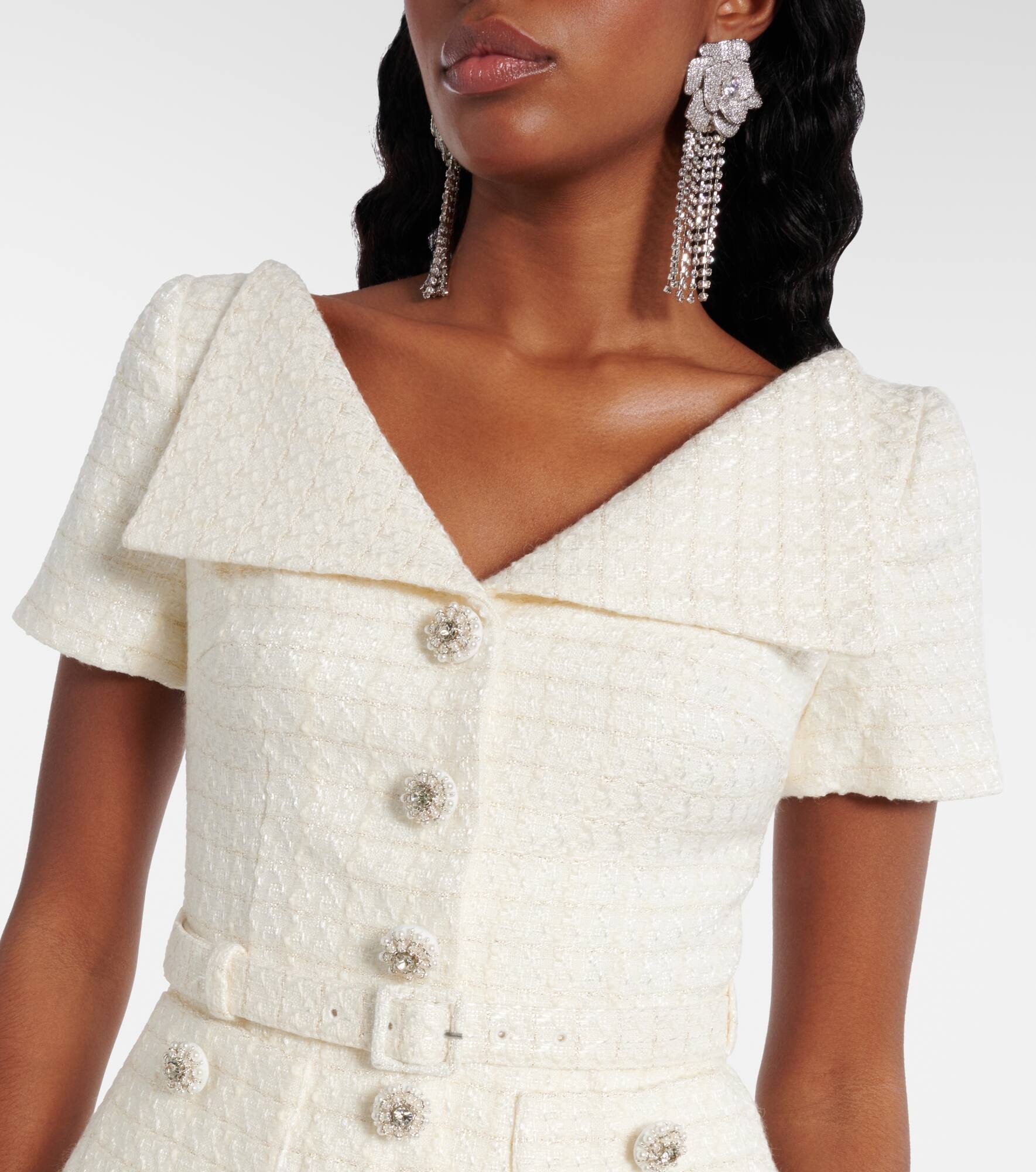 Bridal peplum satin and bouclé maxi dress - 4