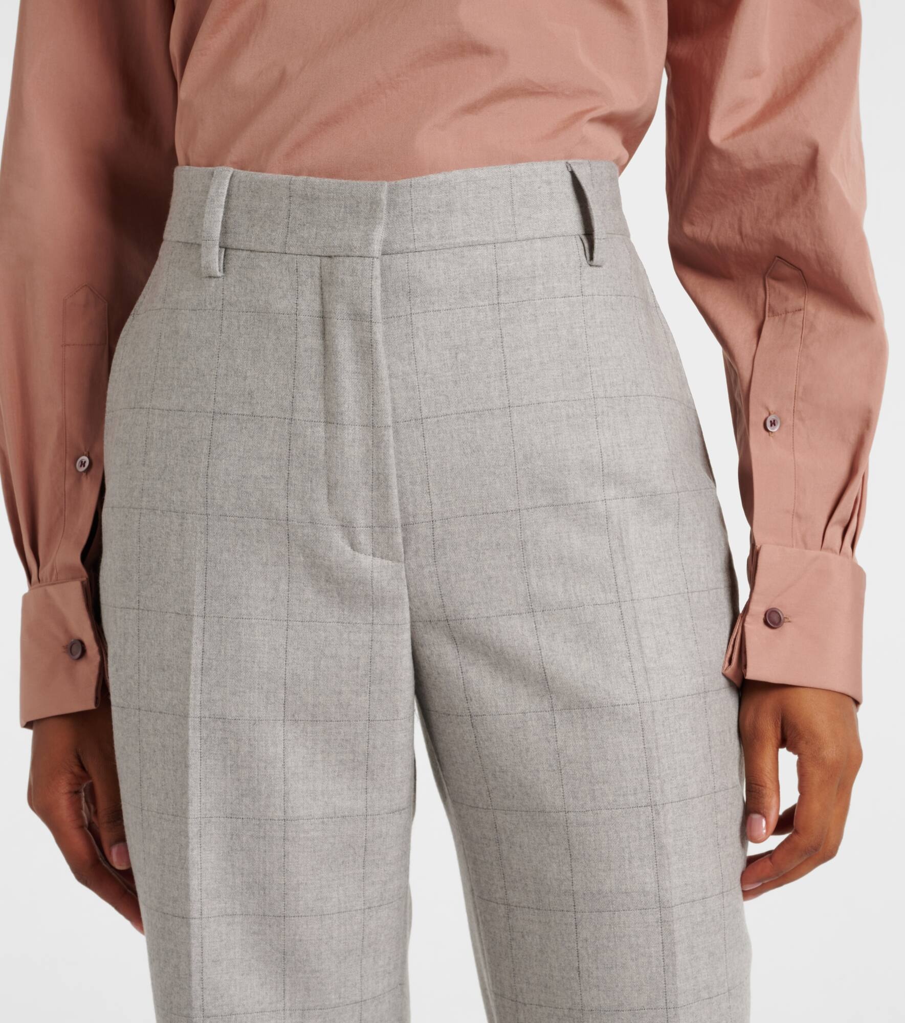 Checked wool straight pants - 4
