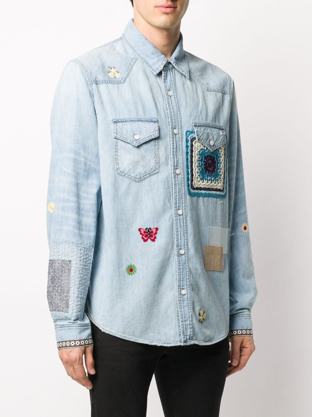 embroidered patchwork denim shirt - 3