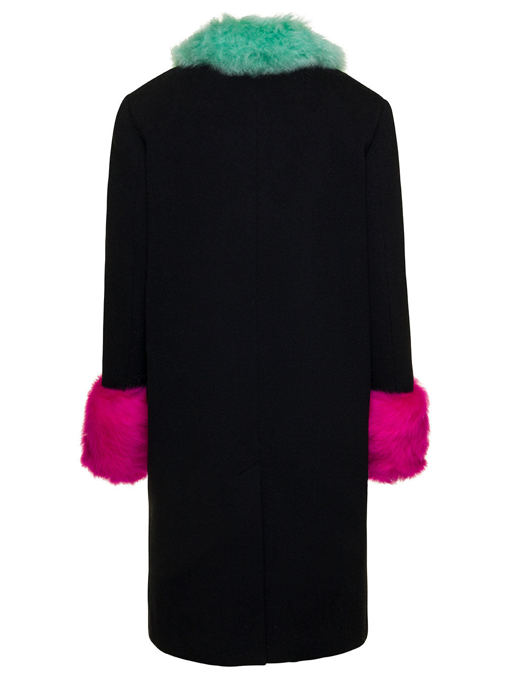 Gucci Women Black Single-Breasted Coat With Detachable Shearling Collar And Cuff In Wool And Cashmer - 2