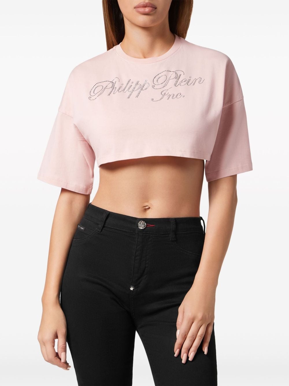 logo-embellished cropped T-shirt - 3