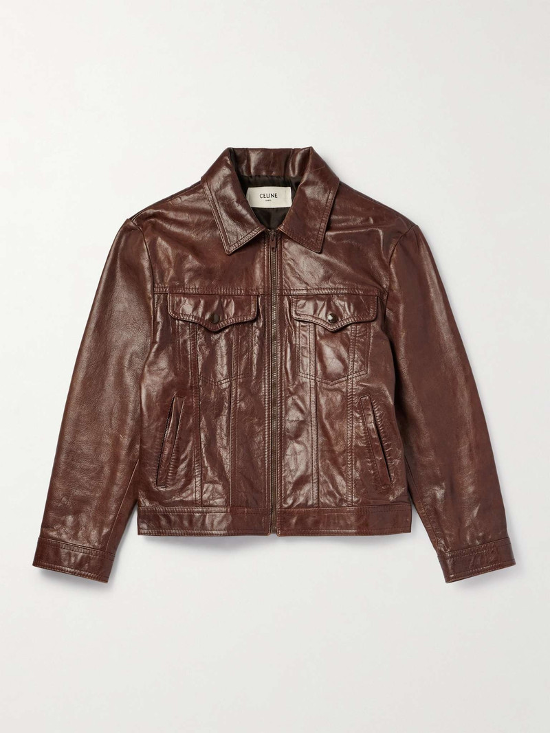 Slim-Fit Textured-Leather Trucker Jacket 1