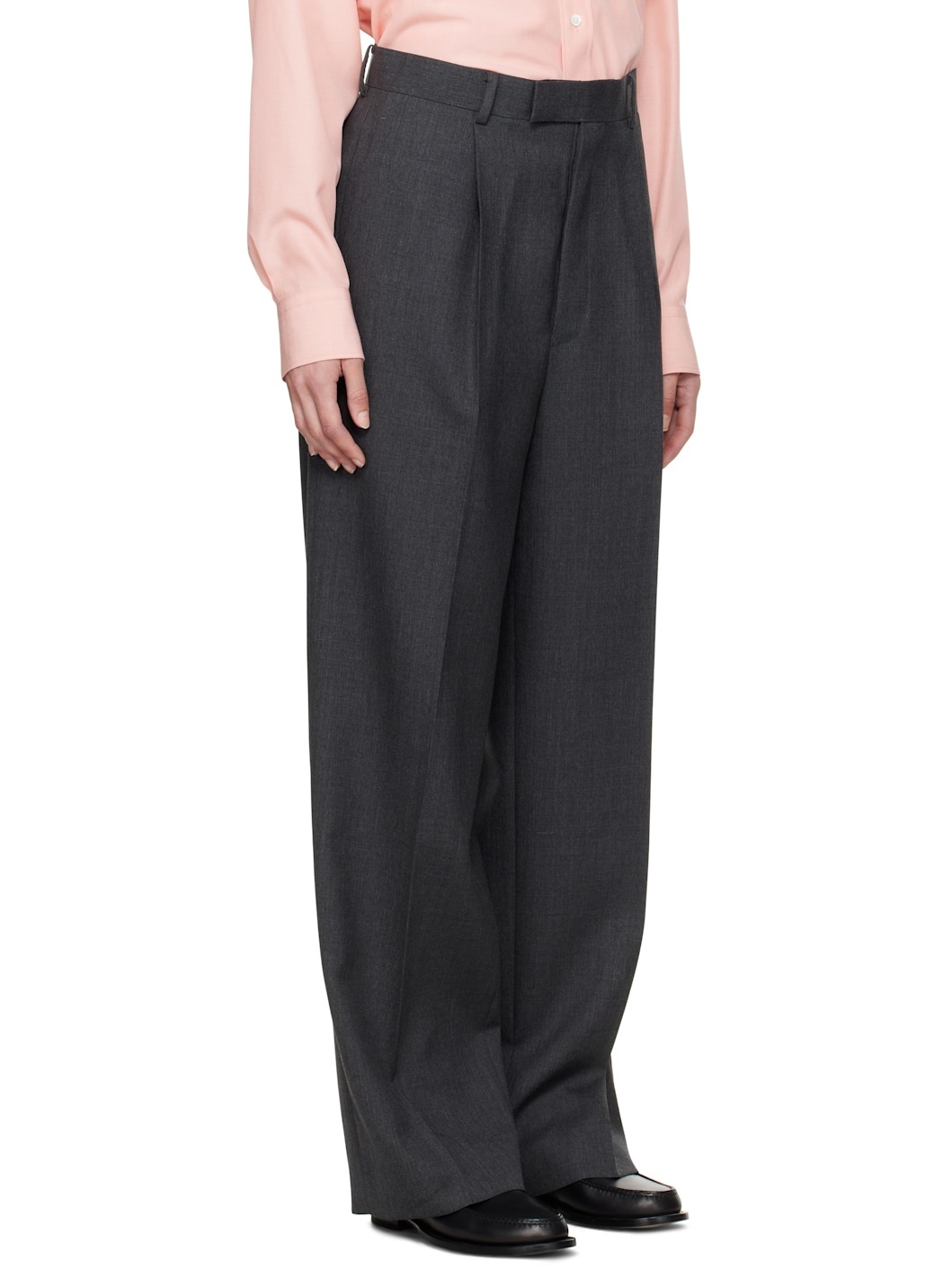 Gray Wool Kid Mohair Hop Sack One-Tuck Trousers - 2