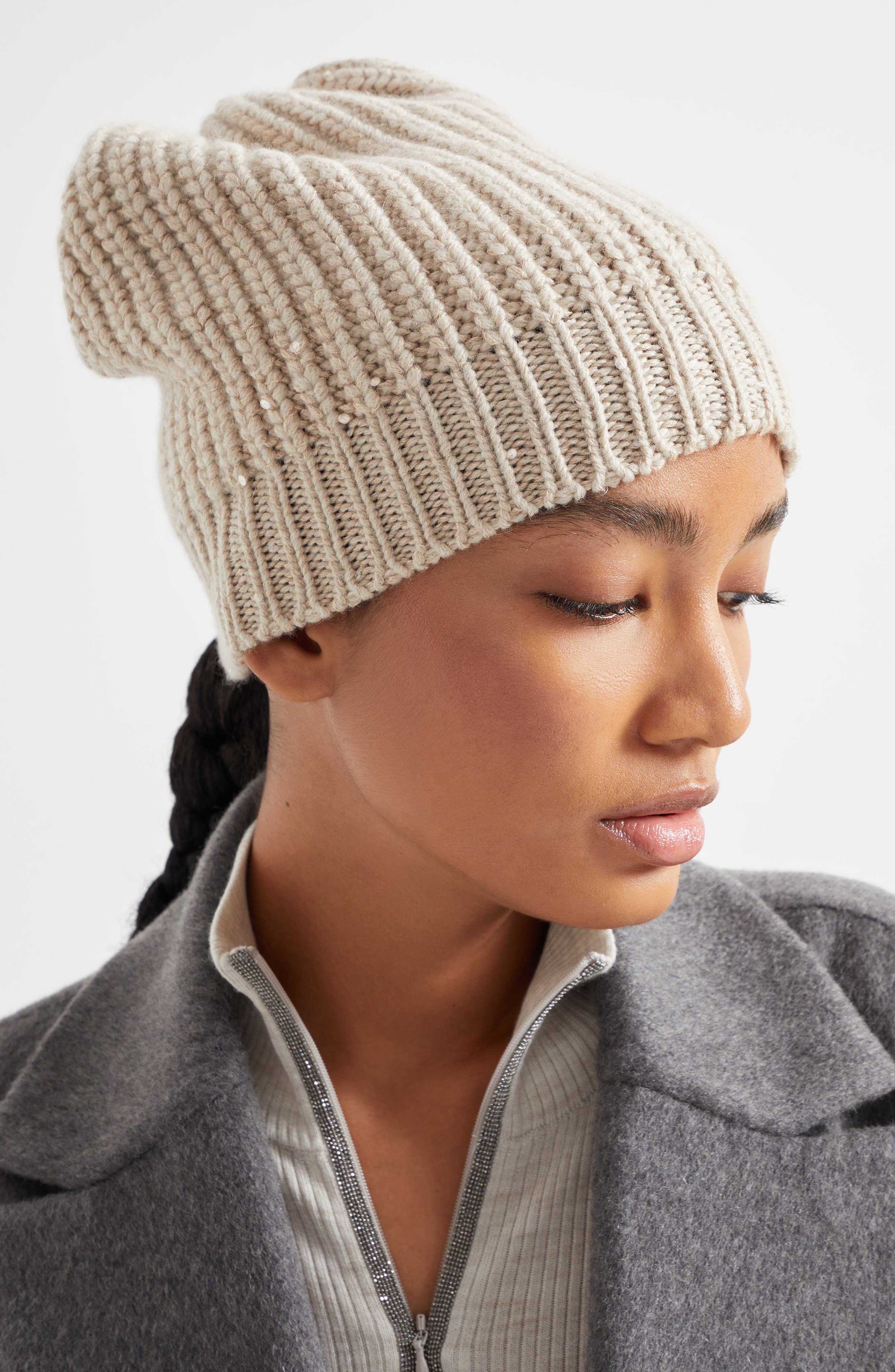 Brunello Cucinelli Cashmere and silk beanie in Beige at Nordstrom - 4