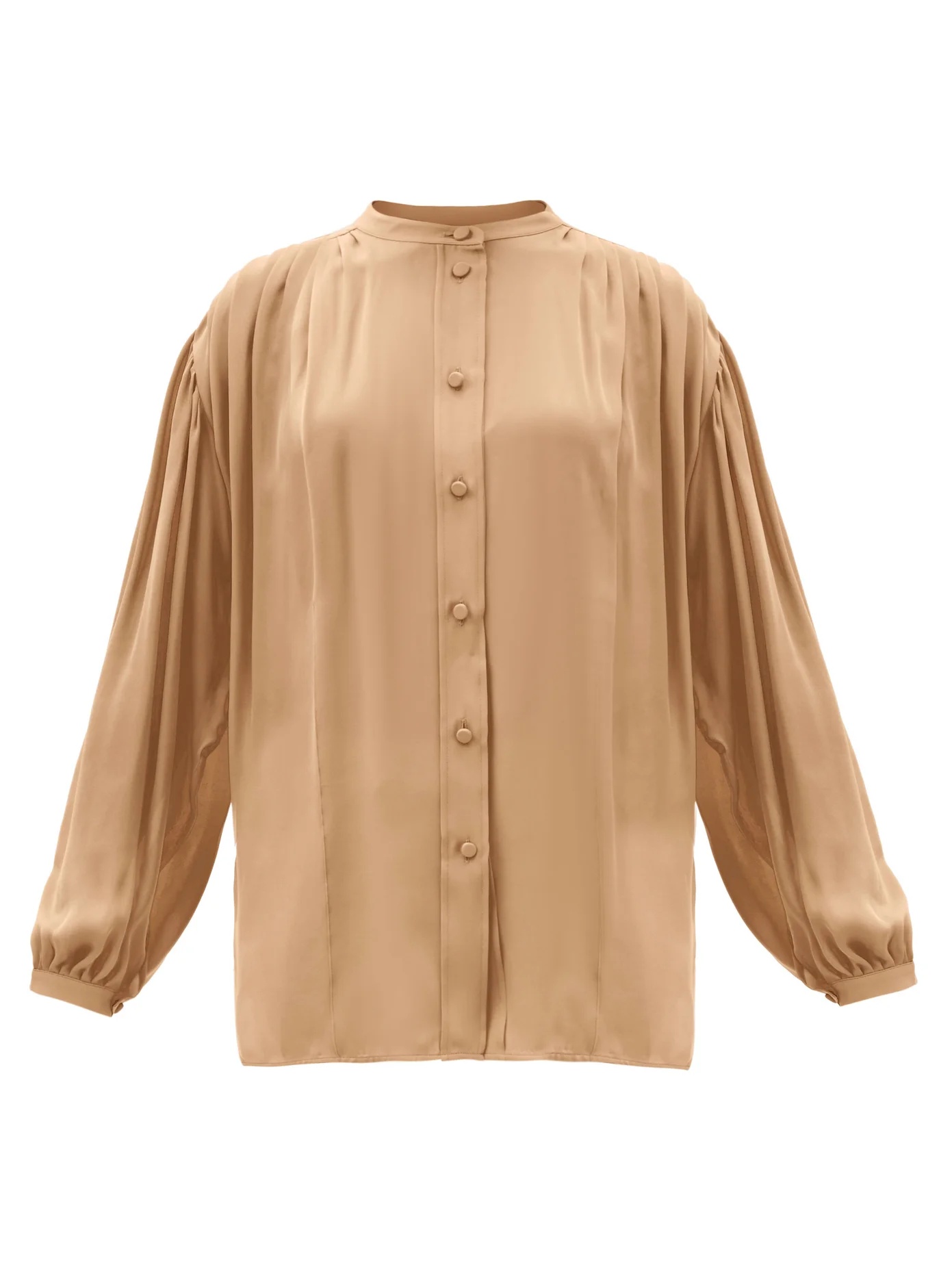 Denny balloon-sleeve pleated silk-georgette blouse - 1