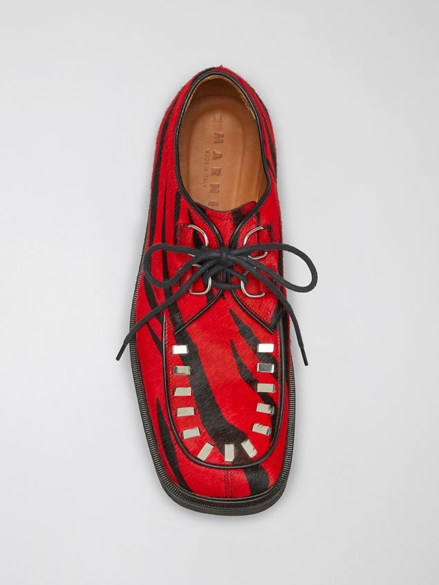 ZEBRA PRINT PONY EFFECT CALFSKIN LACE-UP - 4