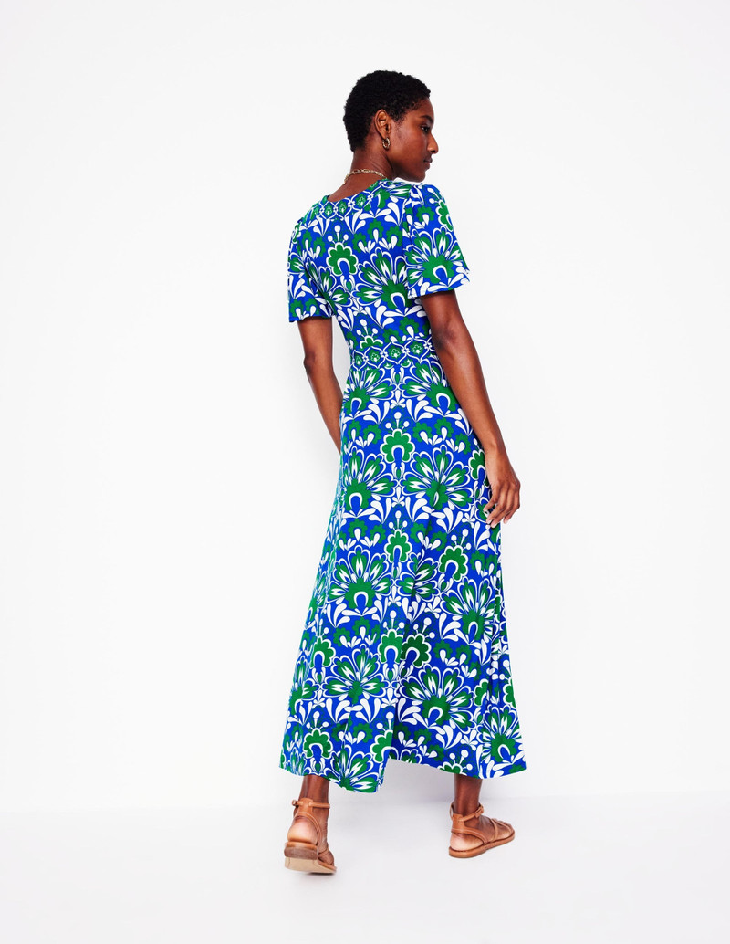 Ellie Flutter Maxi Tea Dress-Blue, Decorative Dandelion 4