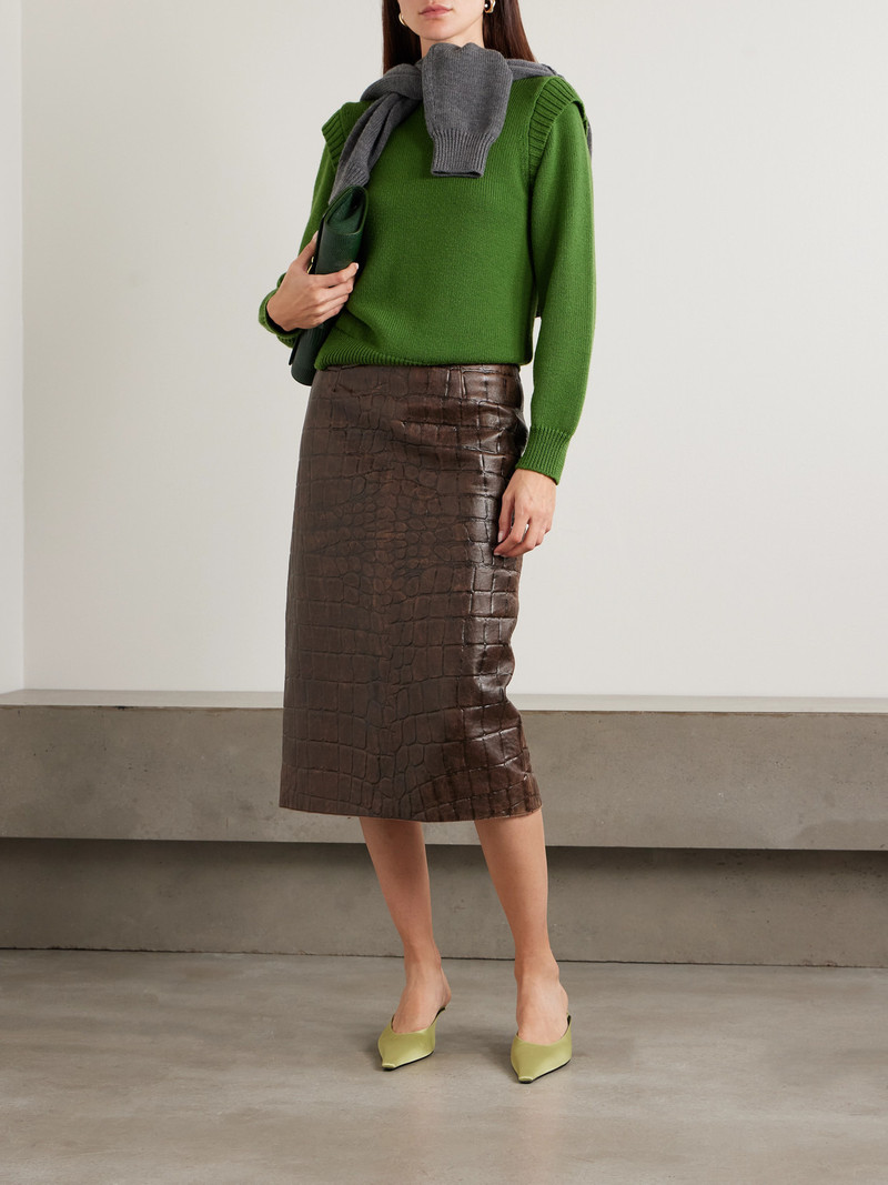EMILIA WICKSTEAD Lorretta Croc-effect Leather Midi Skirt outlook
