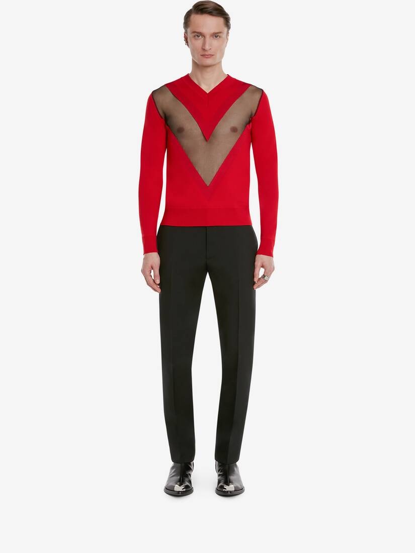 Men's Sheer Chevron Detail Jumper in Red/black - 2