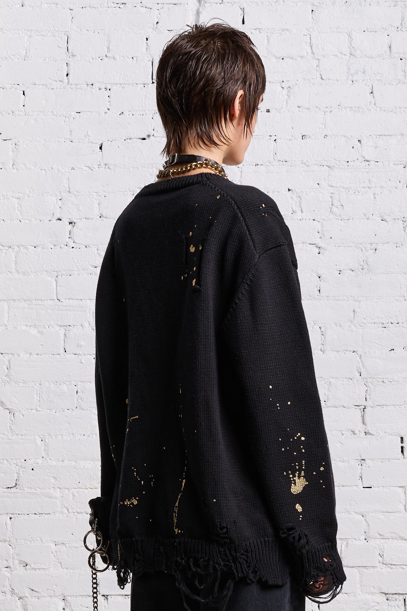 BOYFRIEND CARDIGAN - GOLD SPLATTERED BLACK - 6