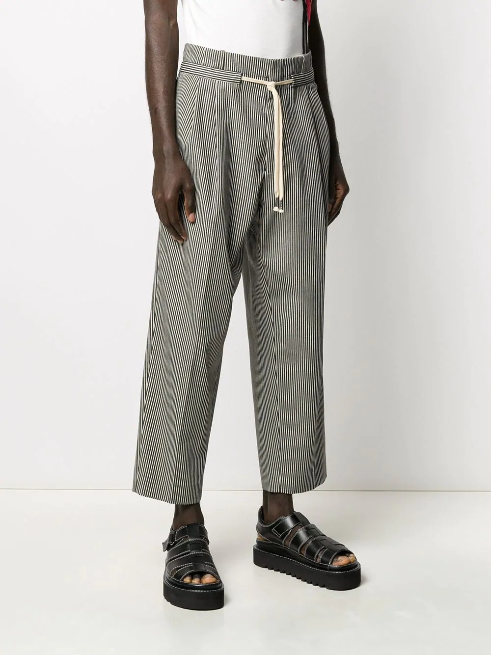 drawstring waist striped trousers - 3