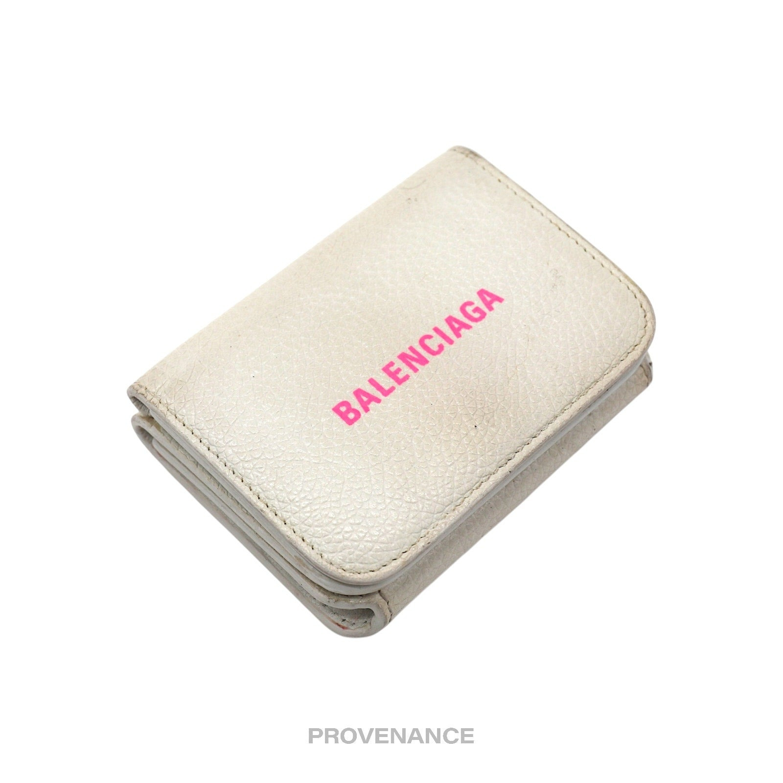 Balenciaga Logo Trifold Wallet - White Leather Pink - 4