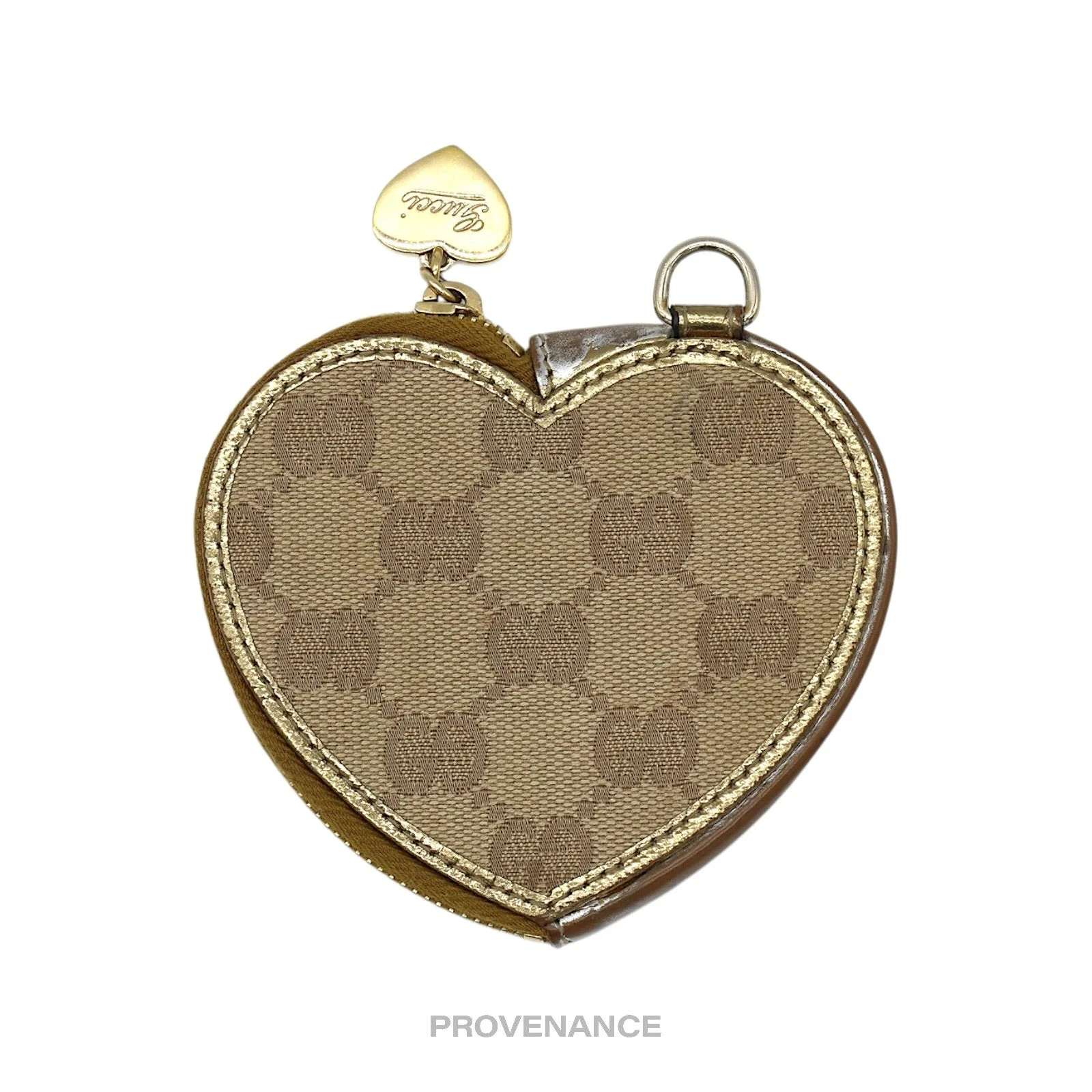 Gucci GG Canvas Coin Wallet - Bronze Heart Metallic - 1