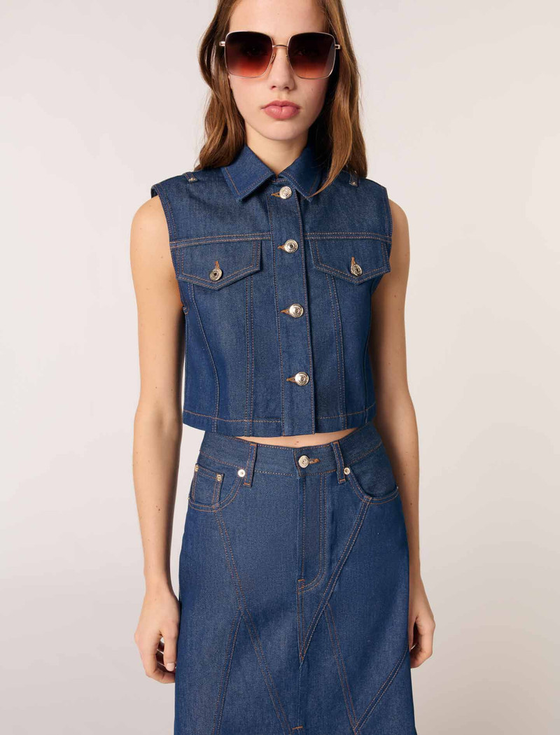 Denim cropped sleeveless jacket 5