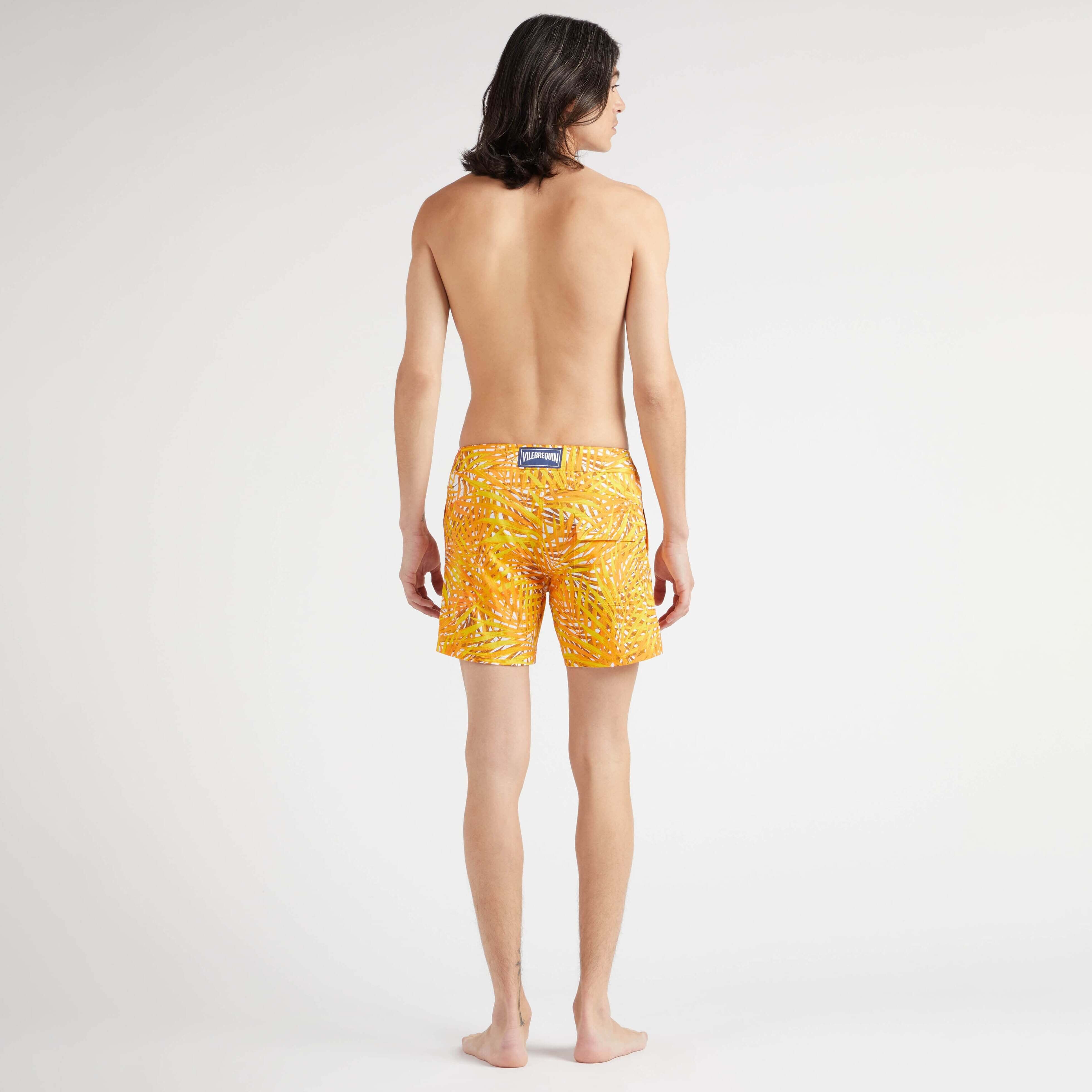 Men Stretch Short Swim Trunks Flat Belt Palm Leaves - 4