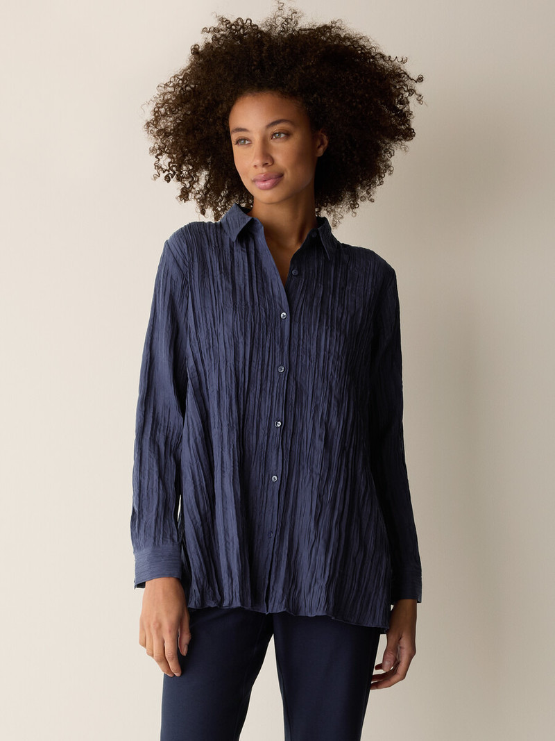 EILEEN FISHER Crinkle Silk Habutai Classic Collar Shirt outlook