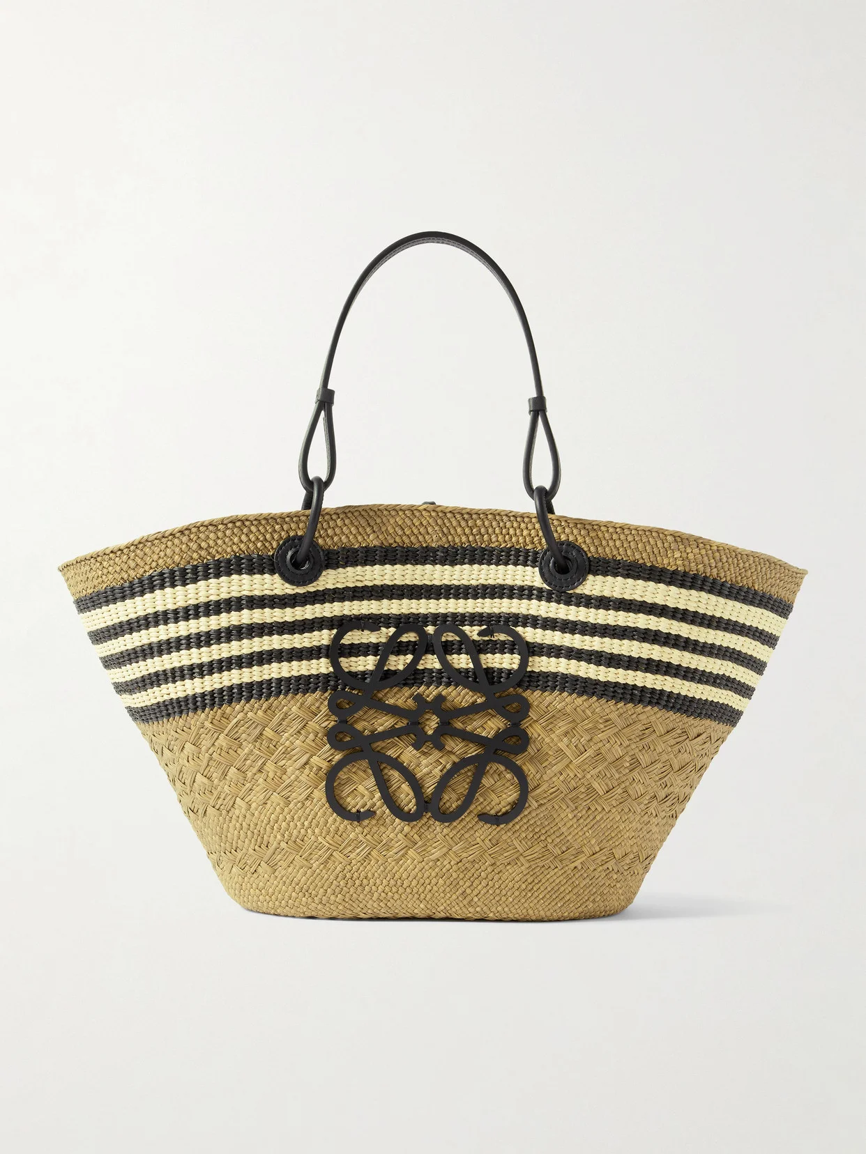 + Paula's Ibiza Anagram Basket Medium Leather-trimmed Striped Raffia Tote - 1
