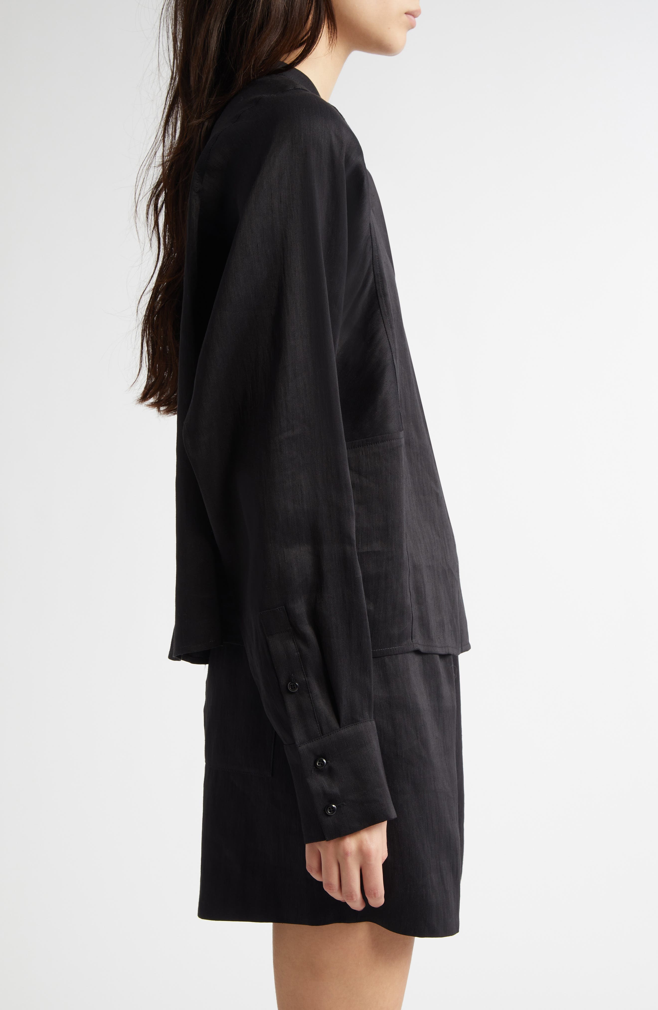 LOULOU DE SAISON Siara Oversize Linen & Silk Blouse in Black at Nordstrom - 4