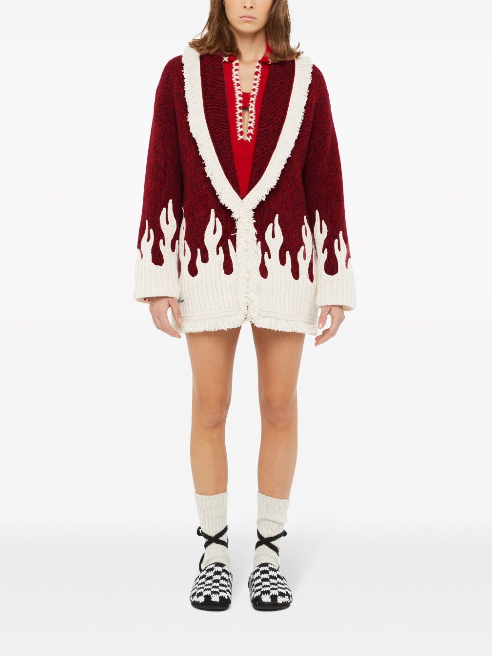 flame-motif wool-blend cardigan - 2