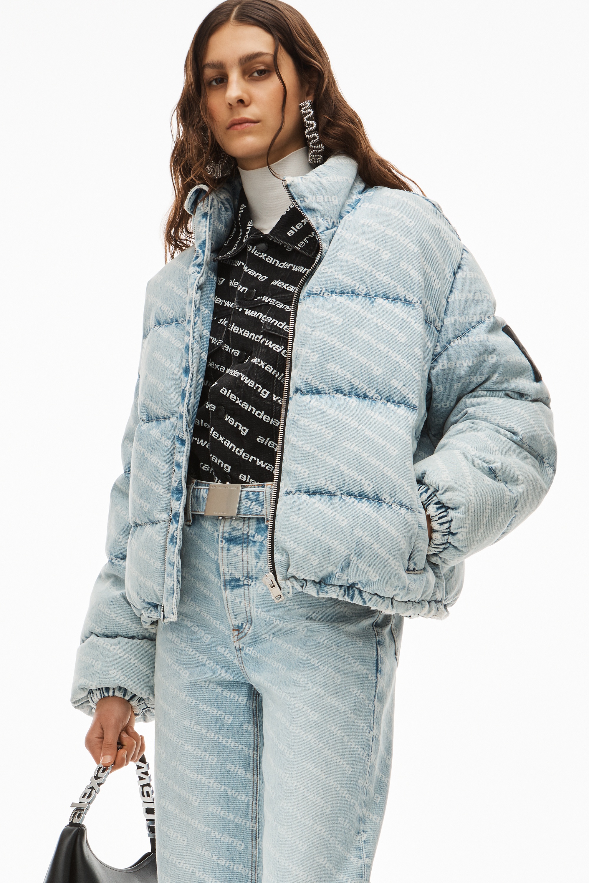 Alexander Wang PUFFER JACKET IN LOGO DENIM | REVERSIBLE