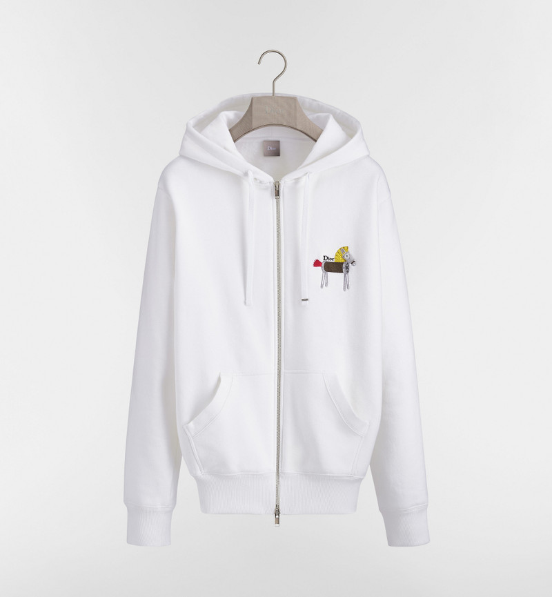 Zipped Hooded Sweatshirt with Horse Embroidery and Print, Relaxed Fit 1