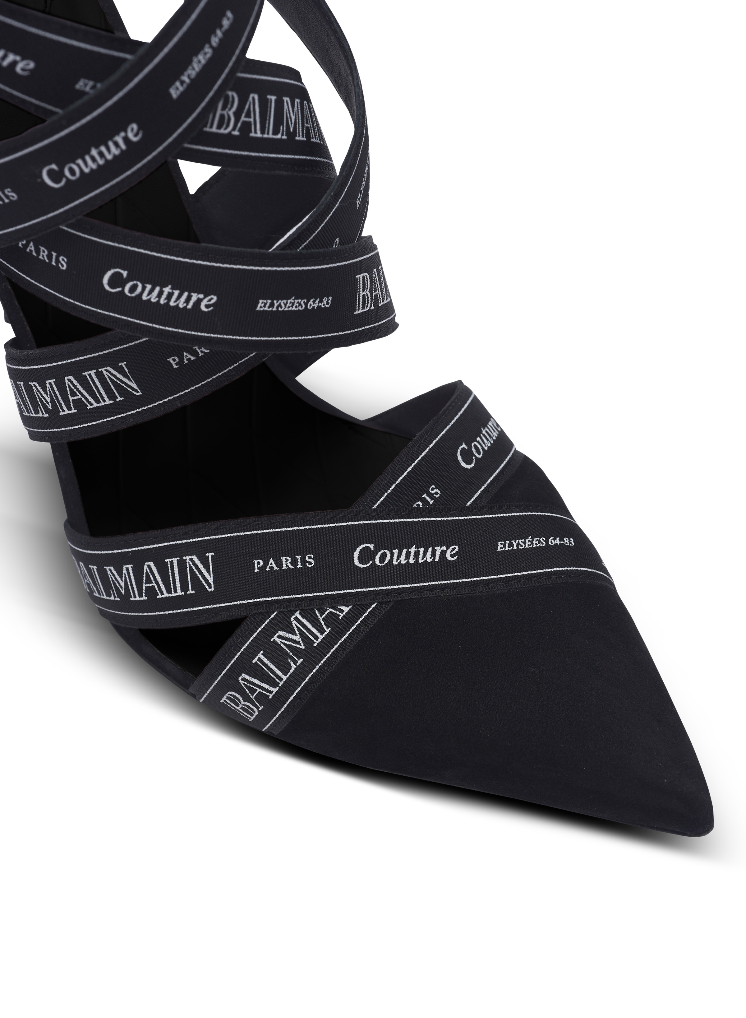 Couture suede heels with Balmain ribbon motif - 5