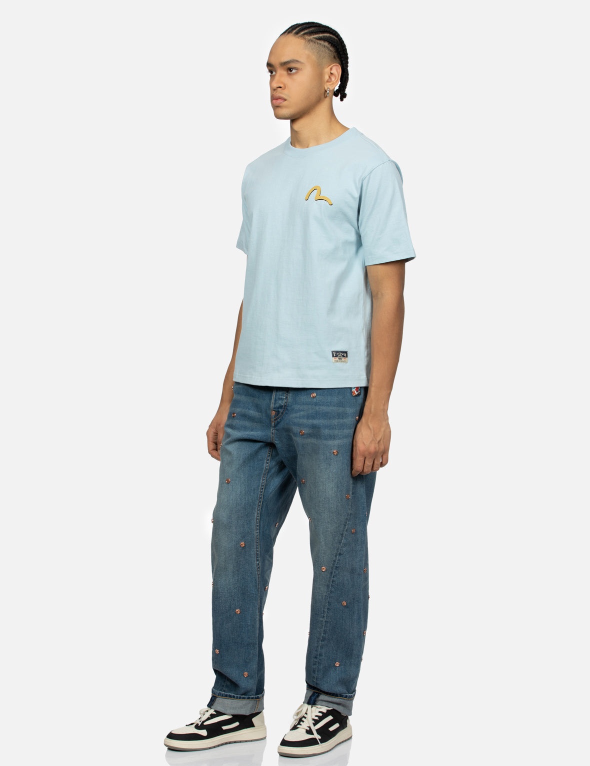 Allover Rivets and Seagull Applique 3D Regular Fit Jeans - 4