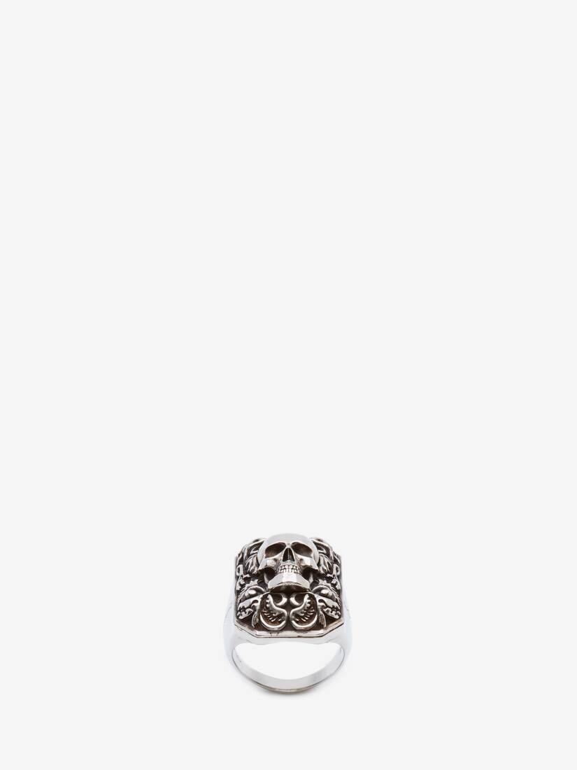 Engraved Skull Ring in Antique Silver - 1