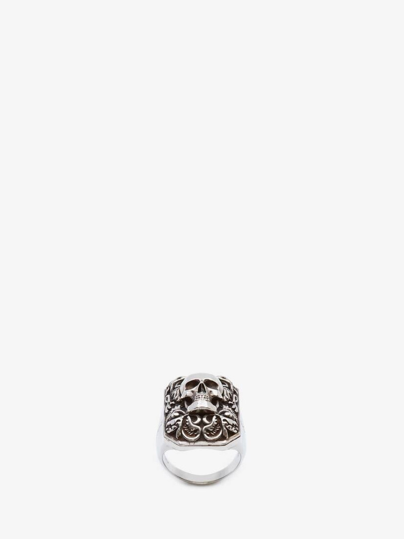 Engraved Skull Ring in Antique Silver 1