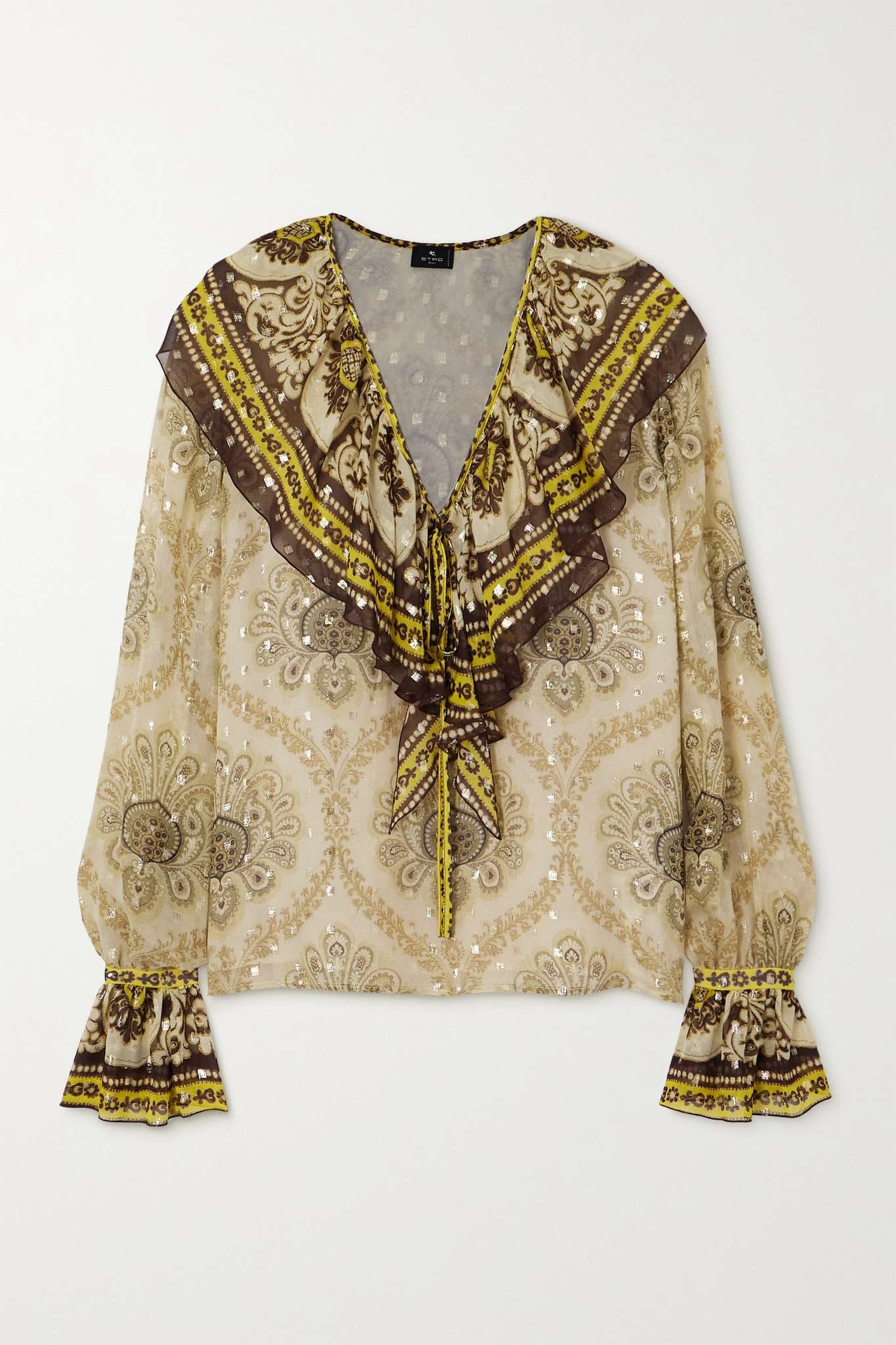 Paisley-print metallic fil coupé silk-blend blouse - 1