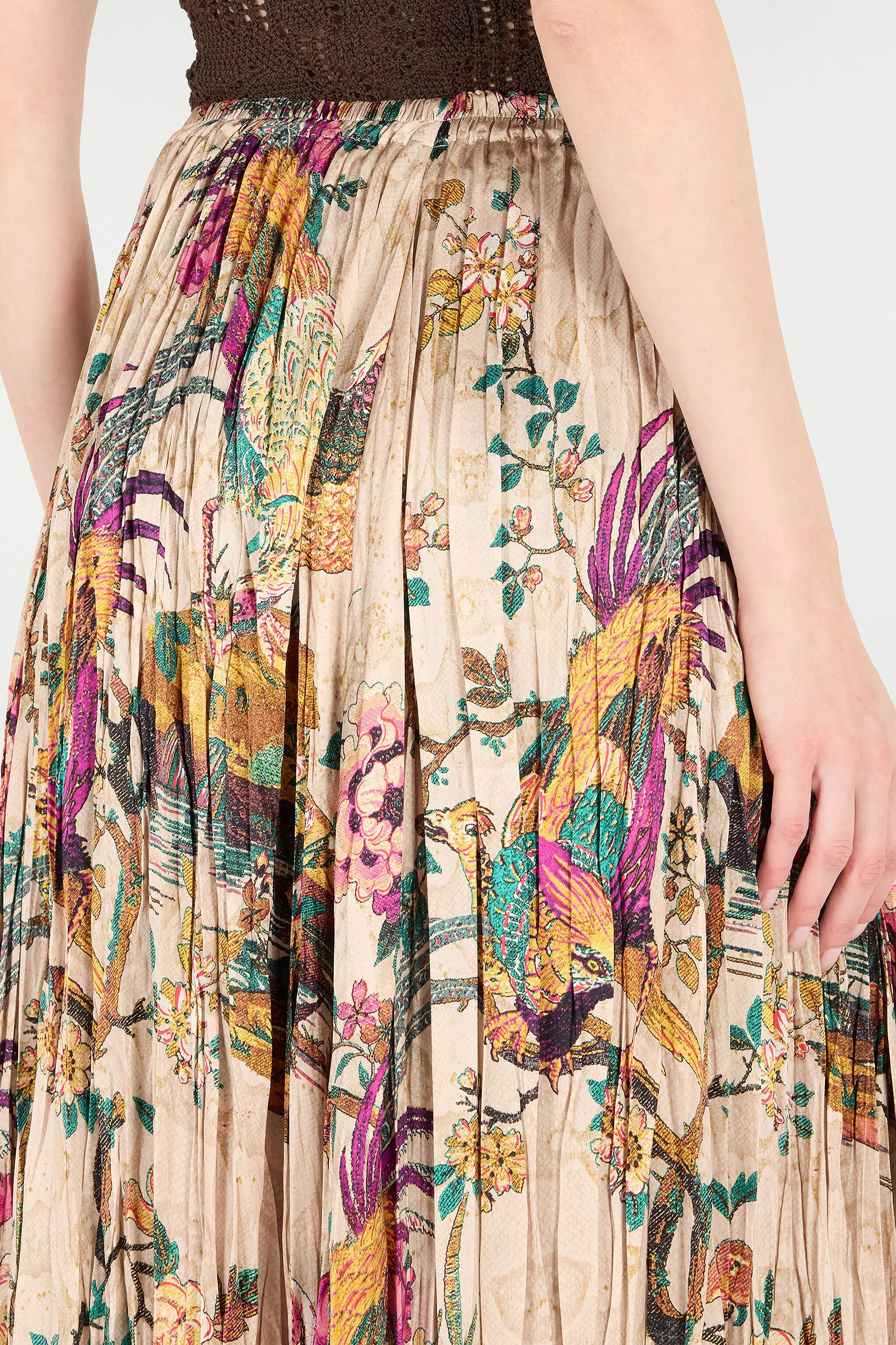 Midi Skirt with Floral and Pheasant Print - 7