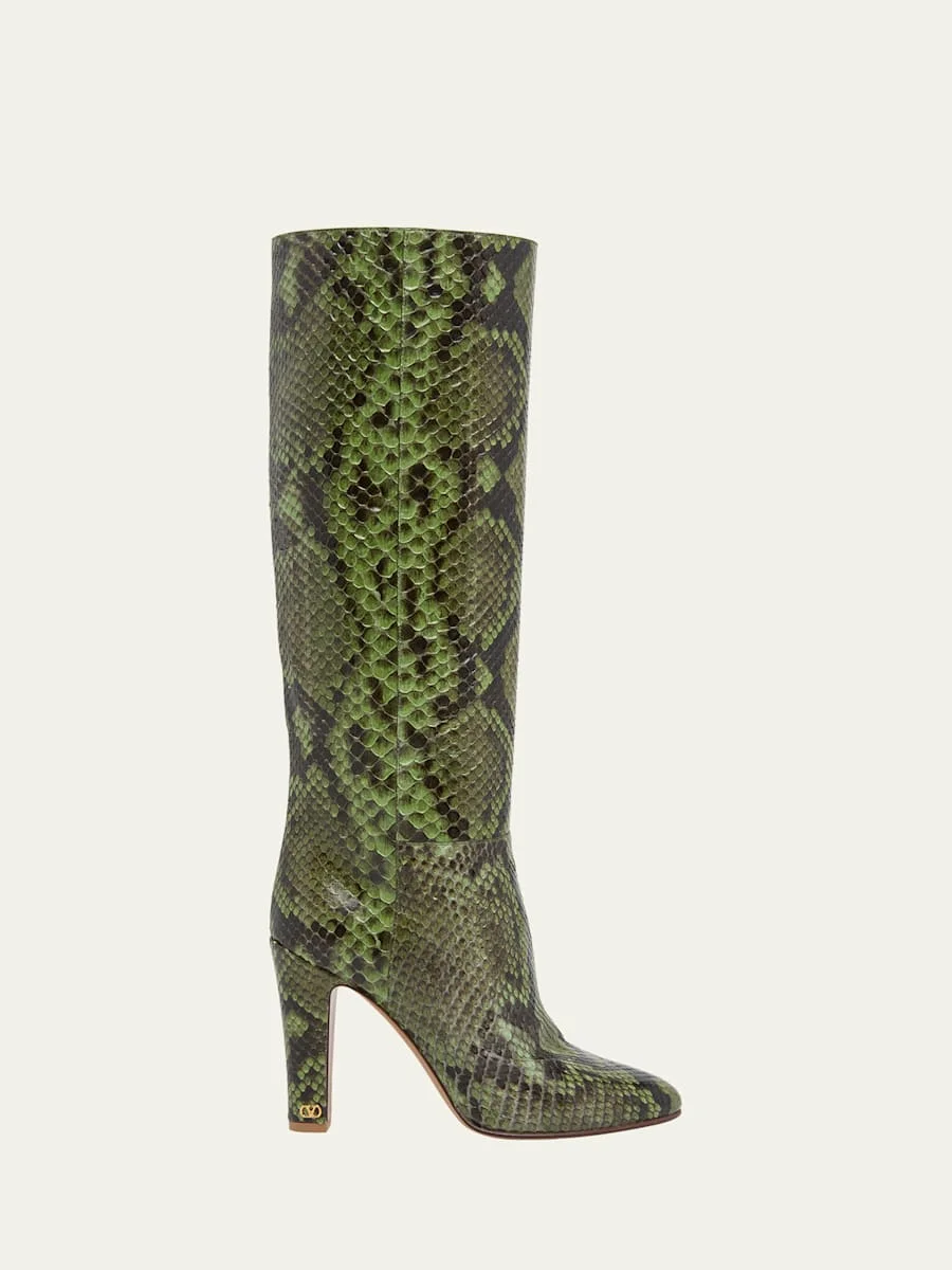 85mm Pattie Snakeskin Knee-High Boots - 1