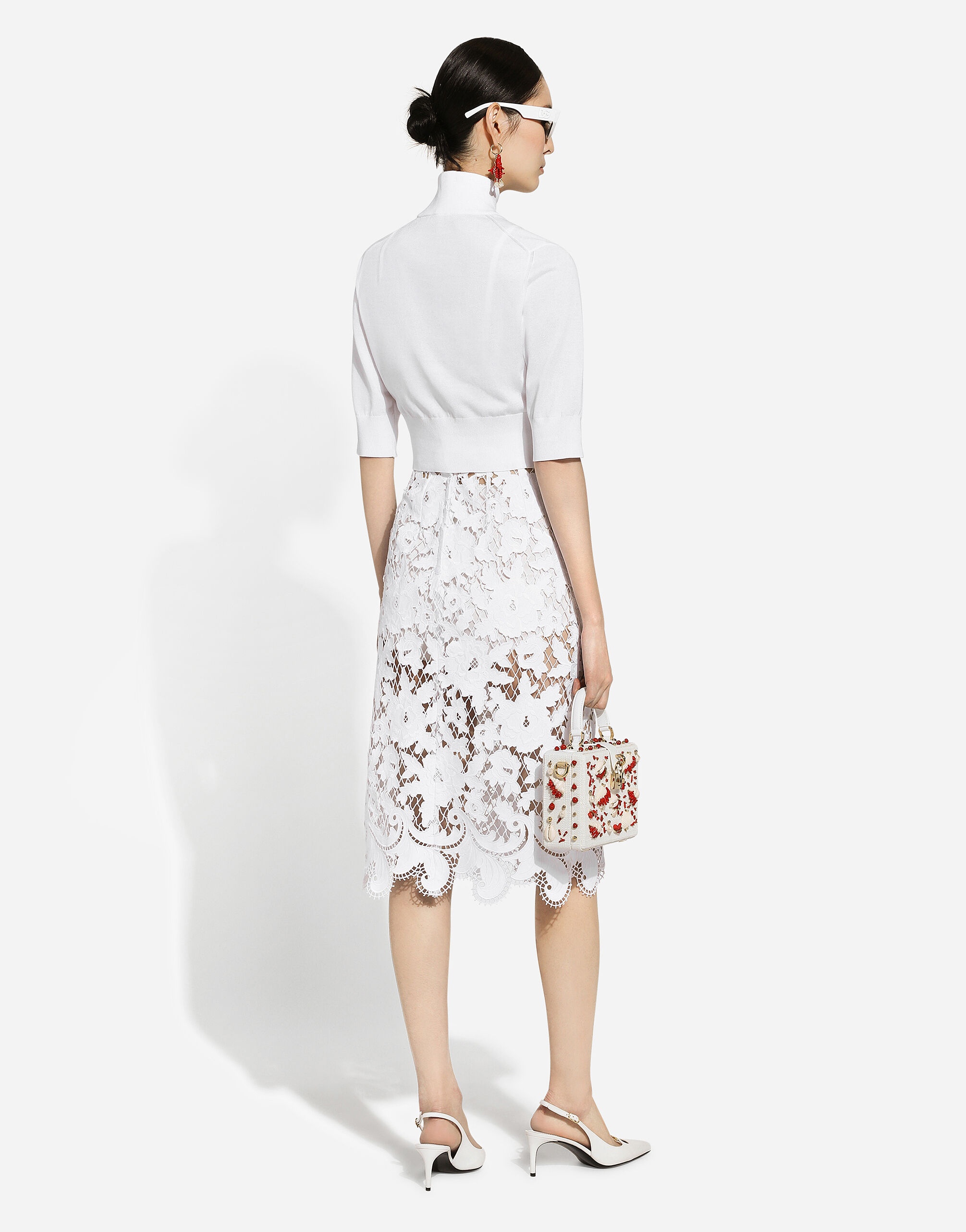 Cotton midi skirt with floral openwork detailing - 3