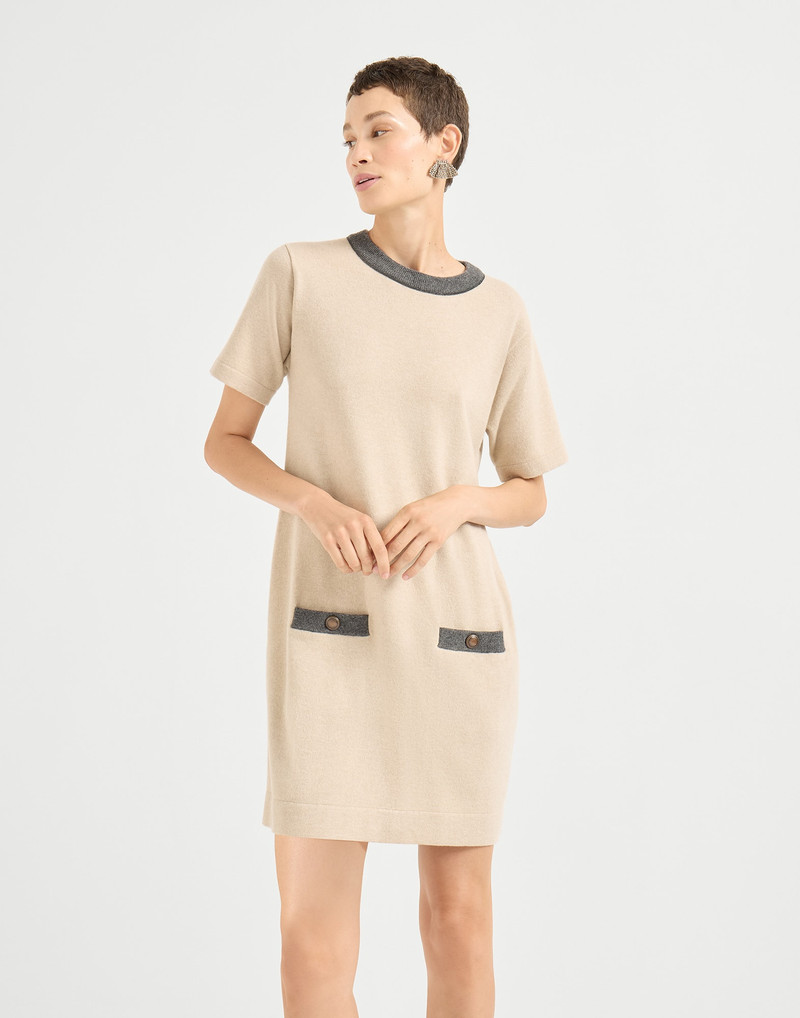 Virgin wool, cashmere and silk knit dress with monili 1