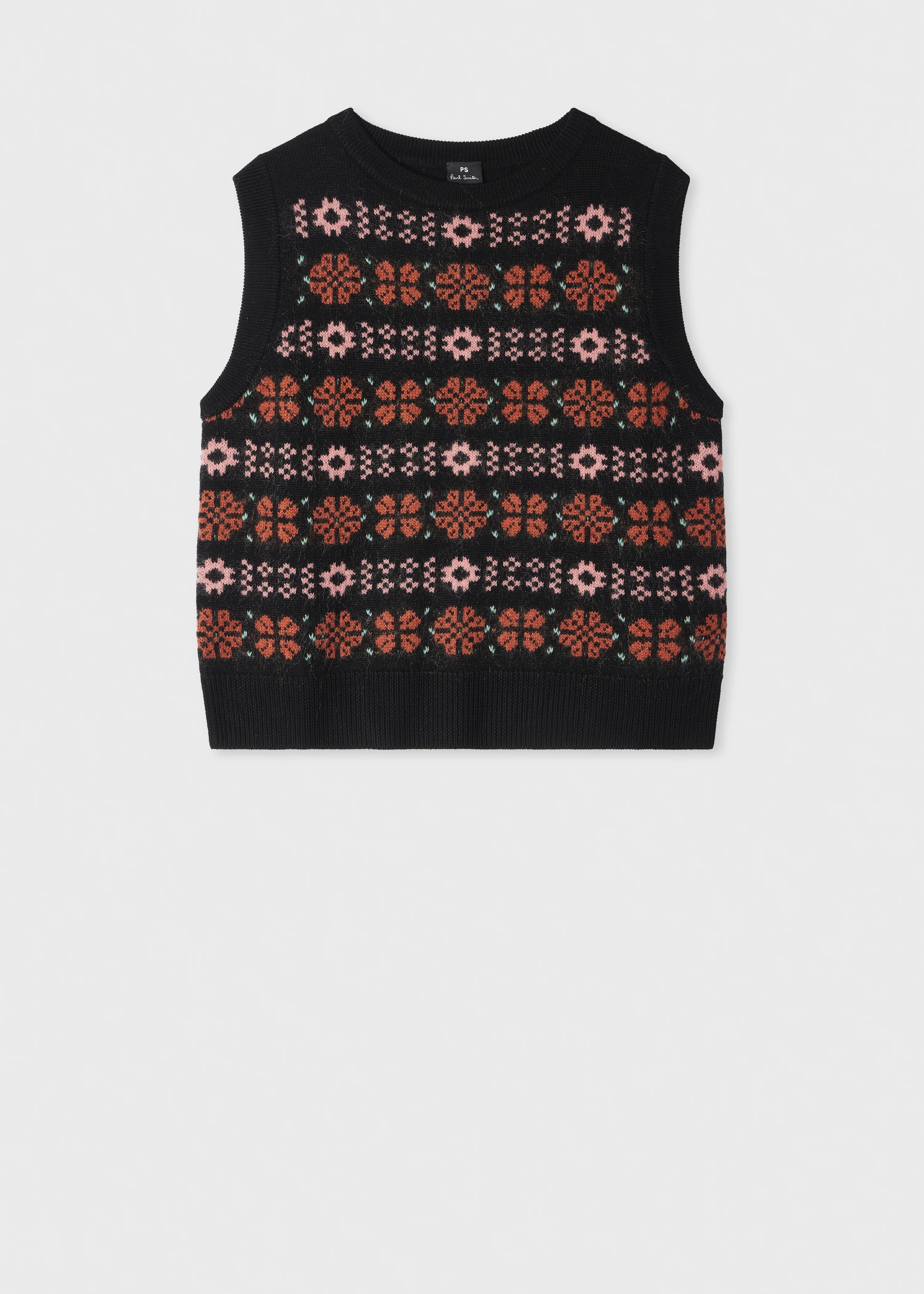 Women's Black and Red Fairisle Knitted Vest - 1