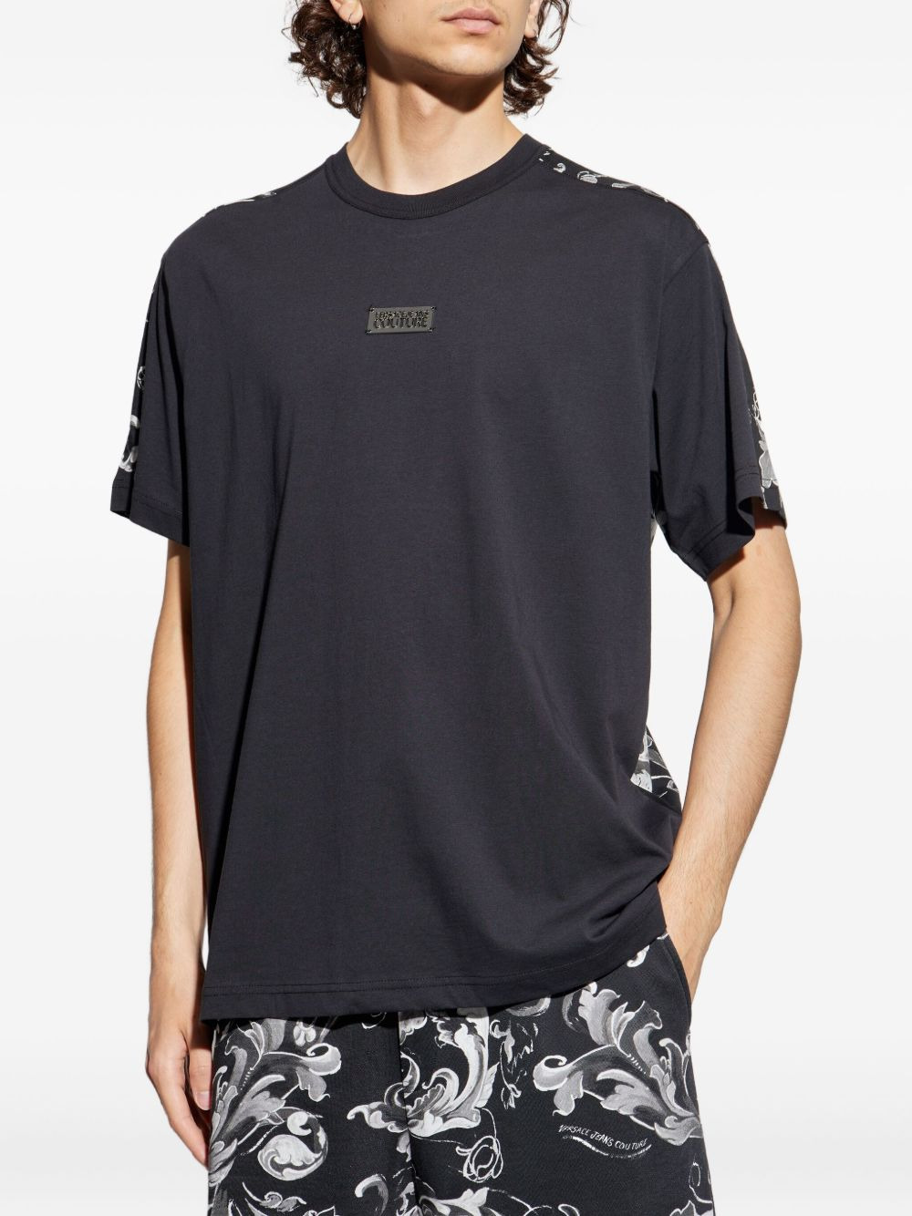 baroque-print sleeve-detail t-shirt - 3