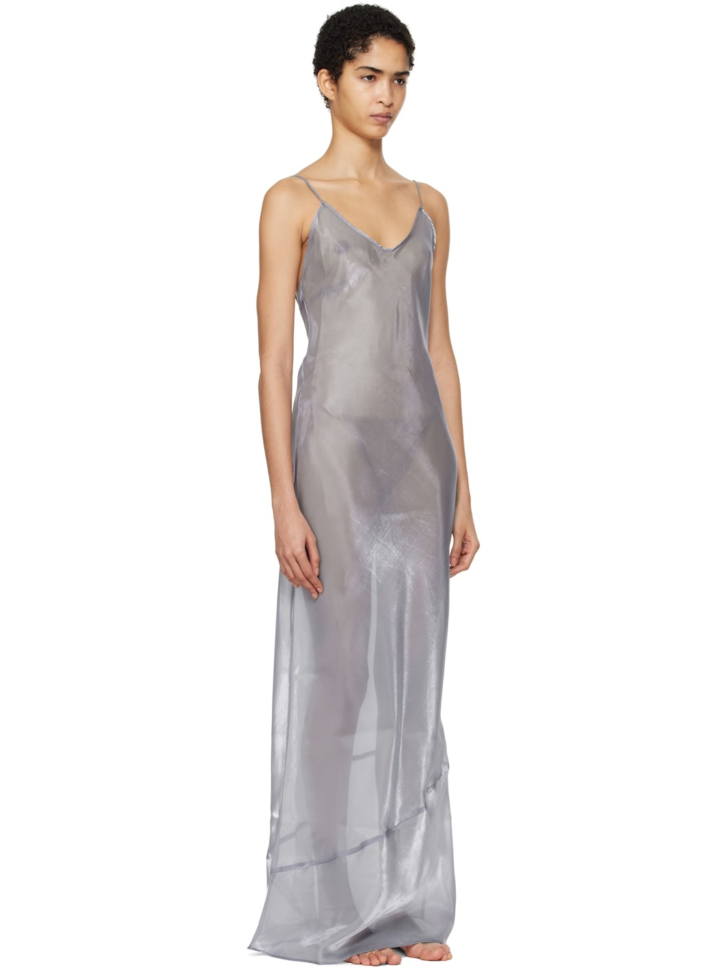Silver Liquid Organza Cami Long Maxi Dress - 2
