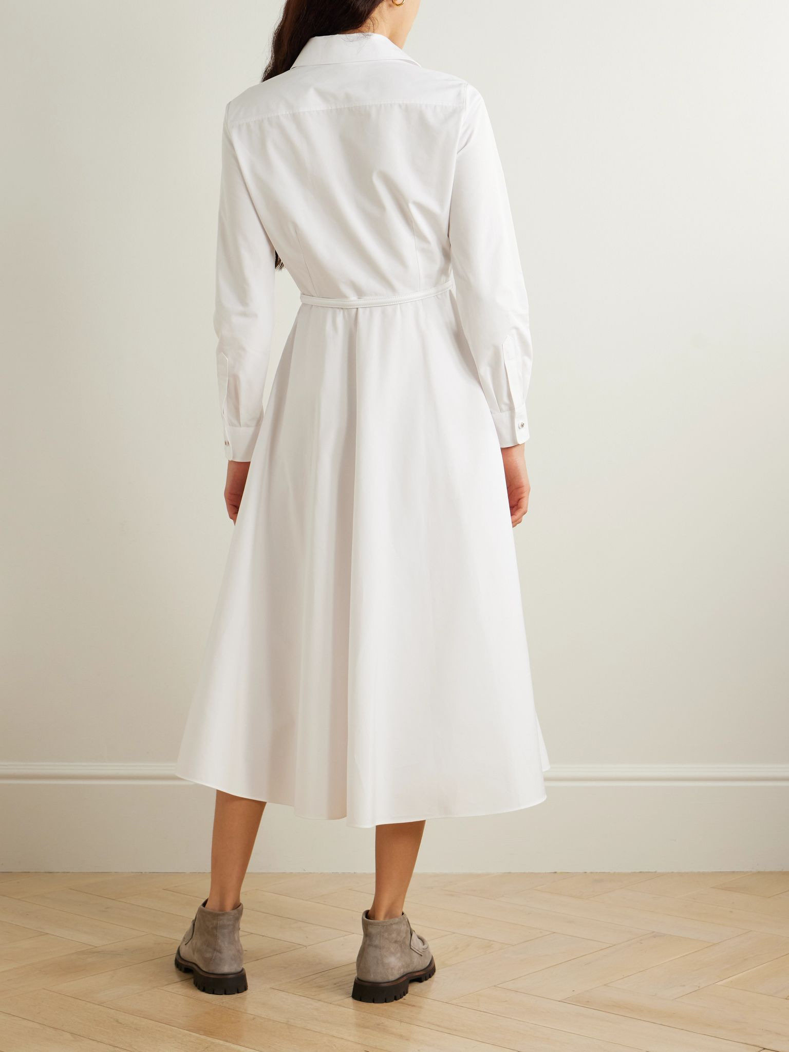 Belted embossed cotton-poplin maxi dress White - 3
