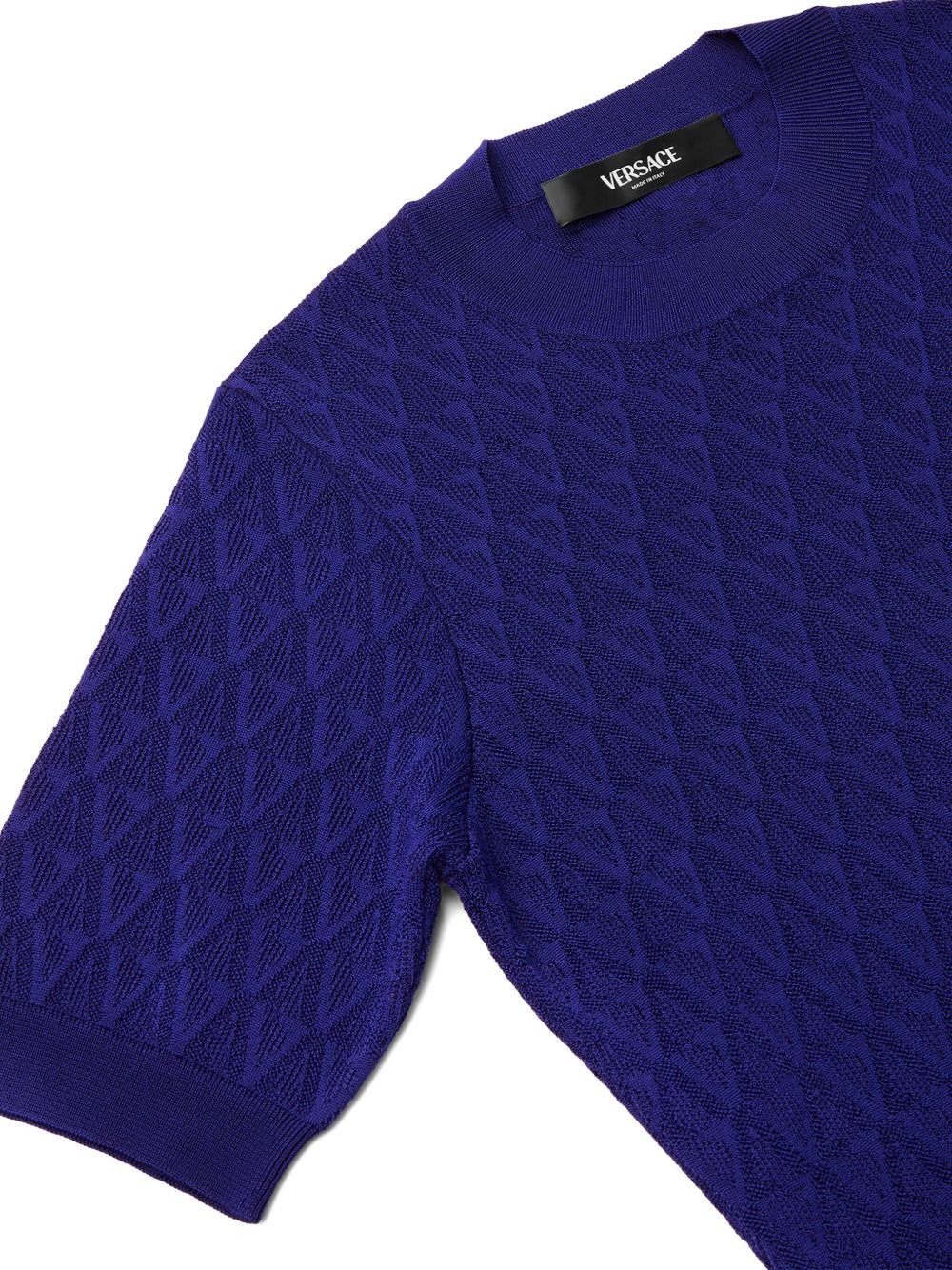 short-sleeve V-pattern mini dress - 3