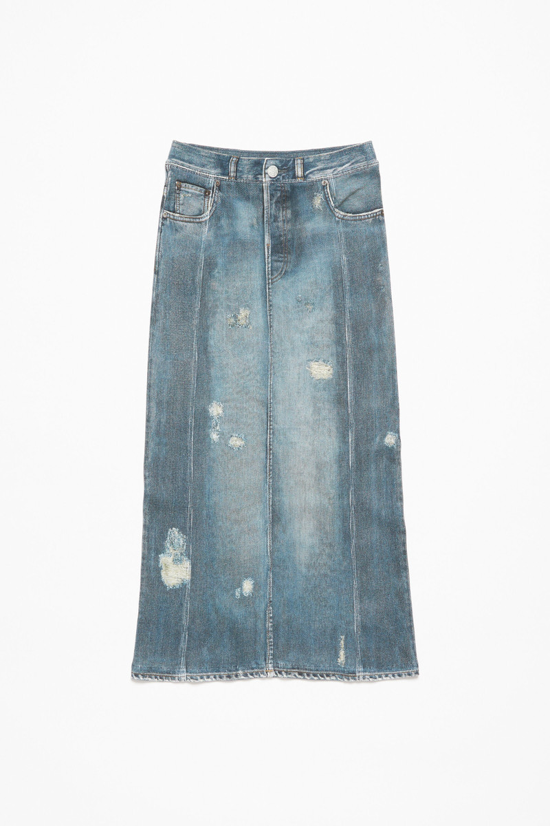 Rib cotton print skirt - Denim Blue - 1