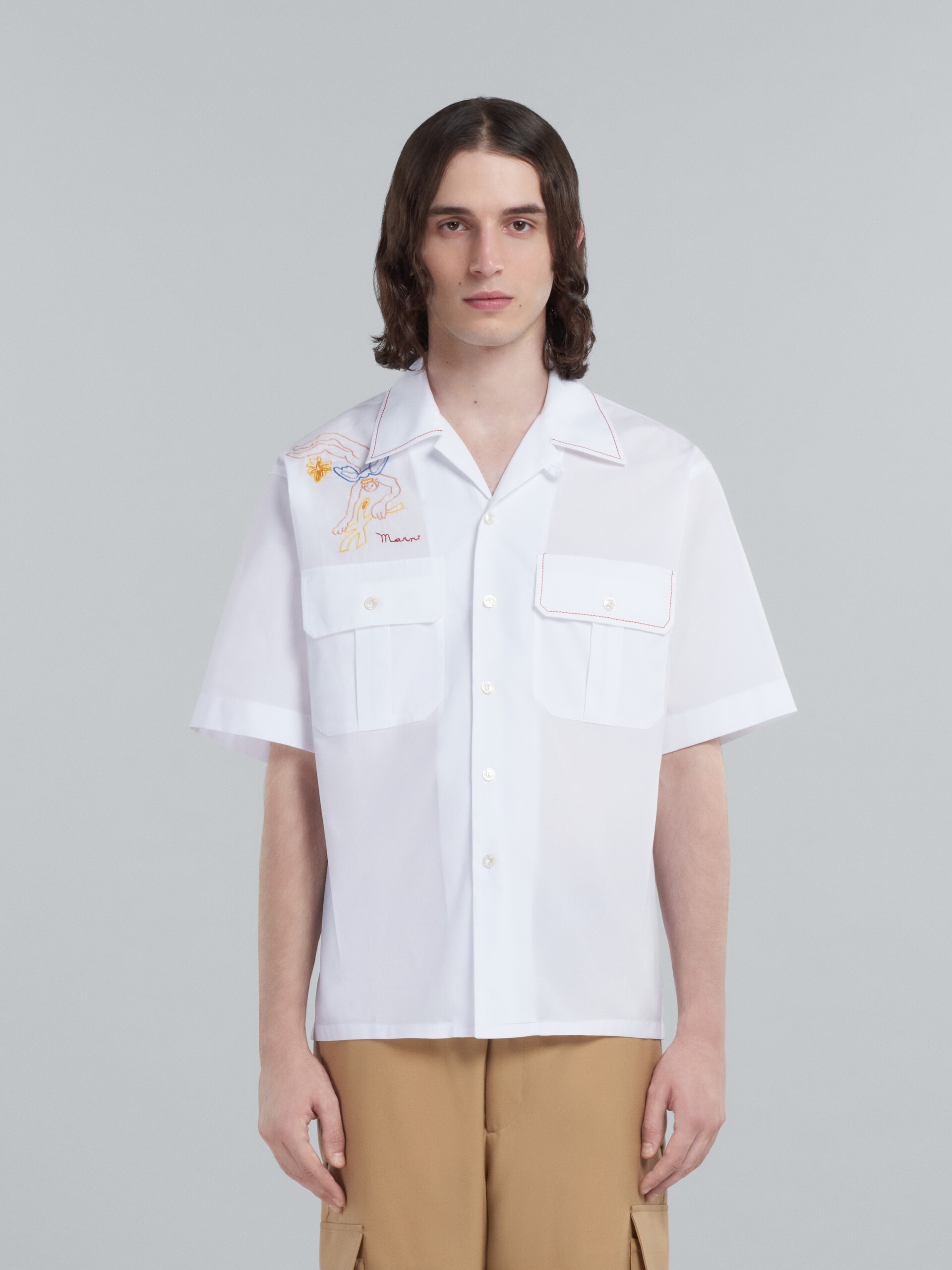 WHITE POPLIN SHIRT WITH EMBROIDERY - 2