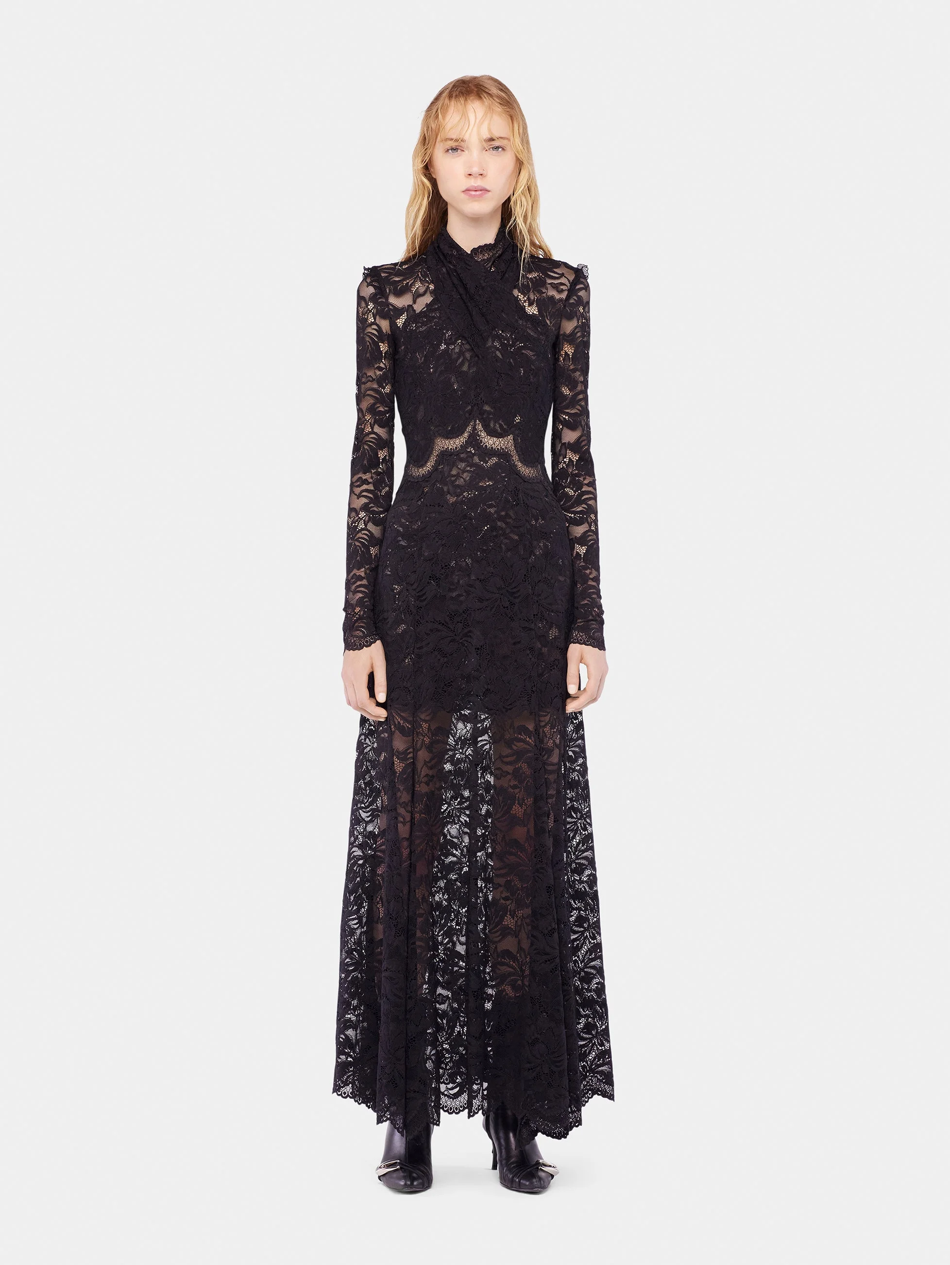 LONG LACE DRESS WITH CUT-OUT DETAILS - 1