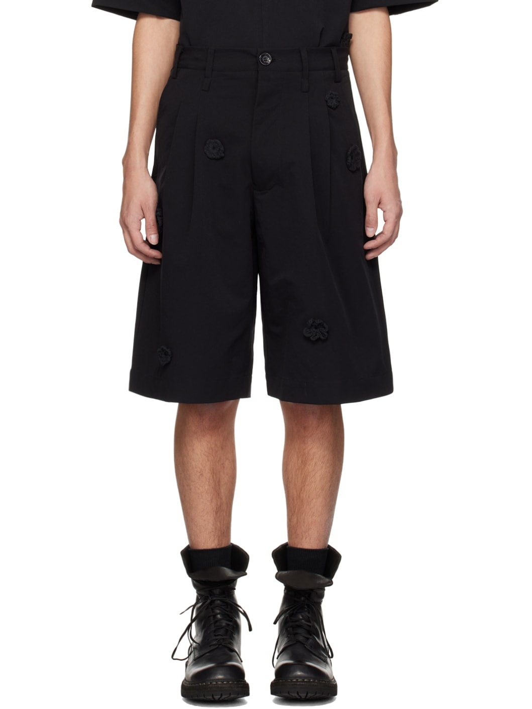 Black Appliqué Shorts - 1