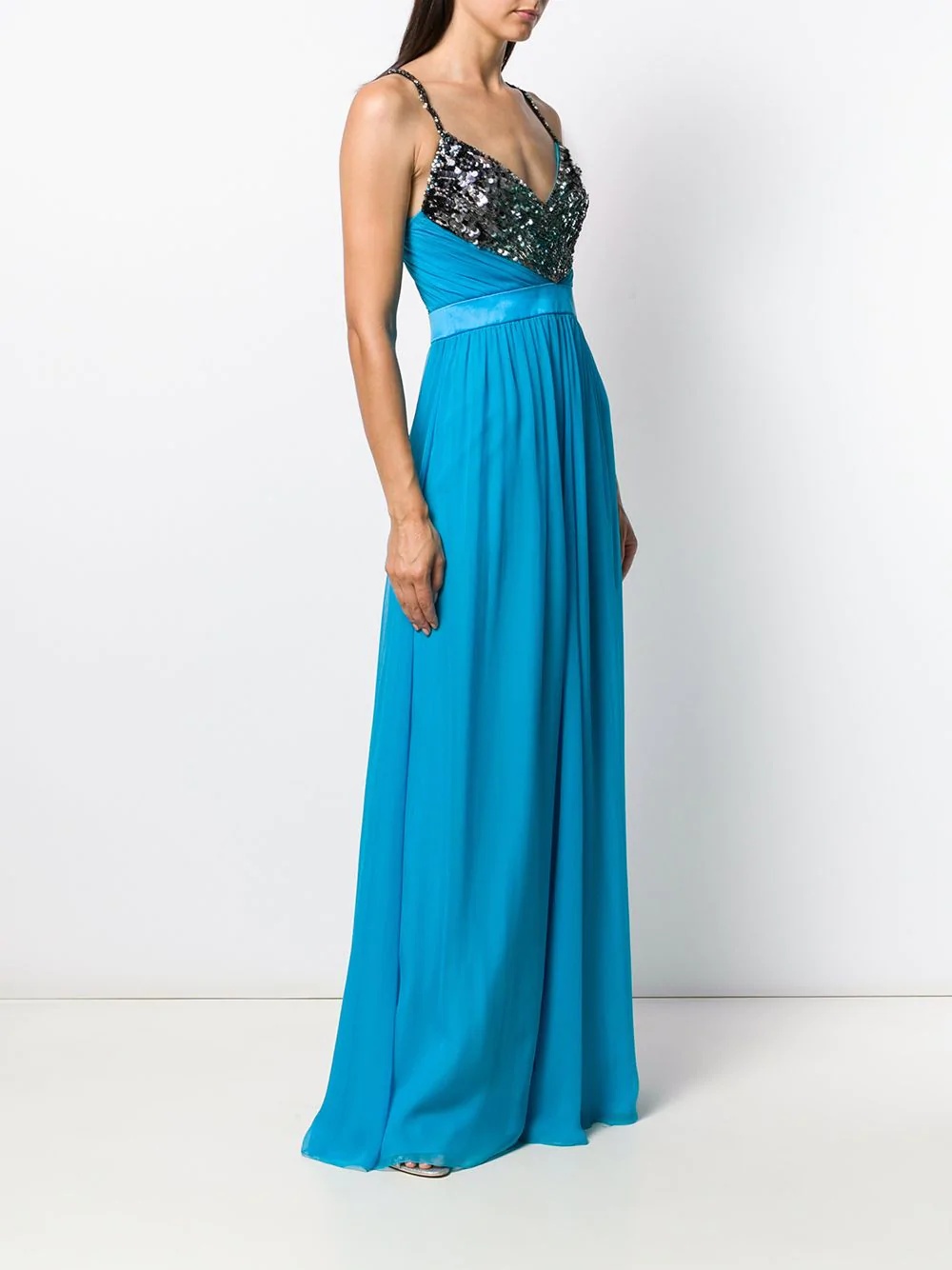 sequinned neckline long dress - 3