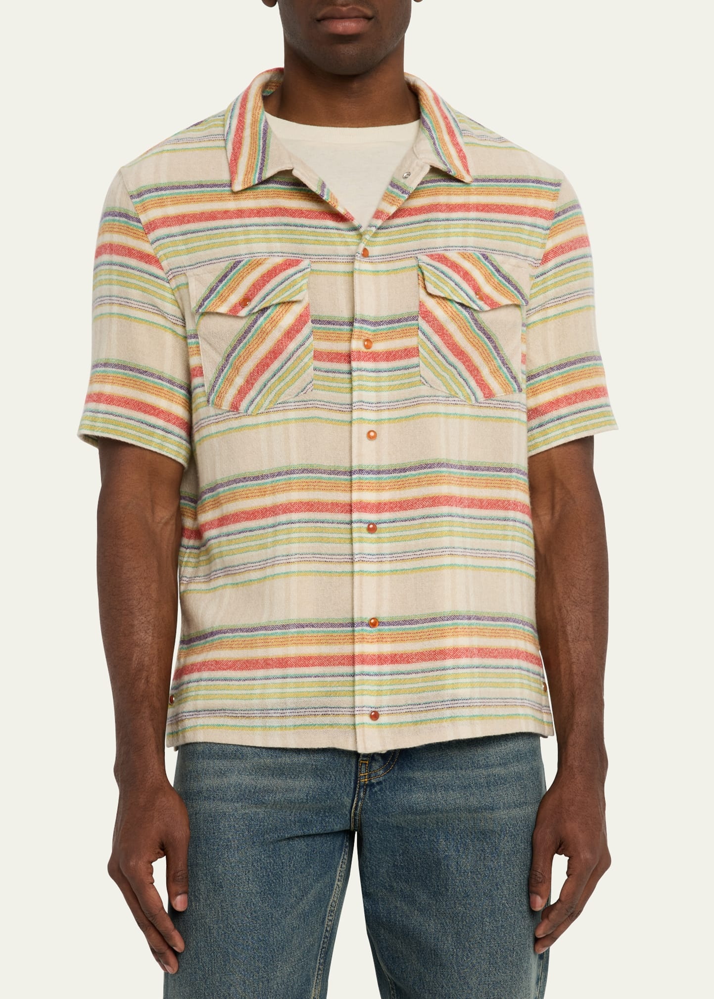 Men's Multi-Stripe Cashmere Gauze Sport Shirt - 4