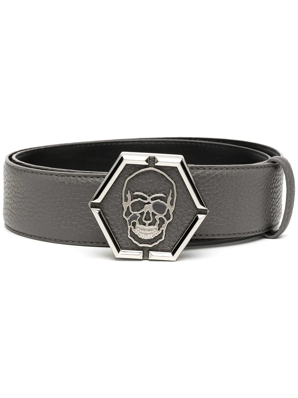 skull-buckle leather belt - 1